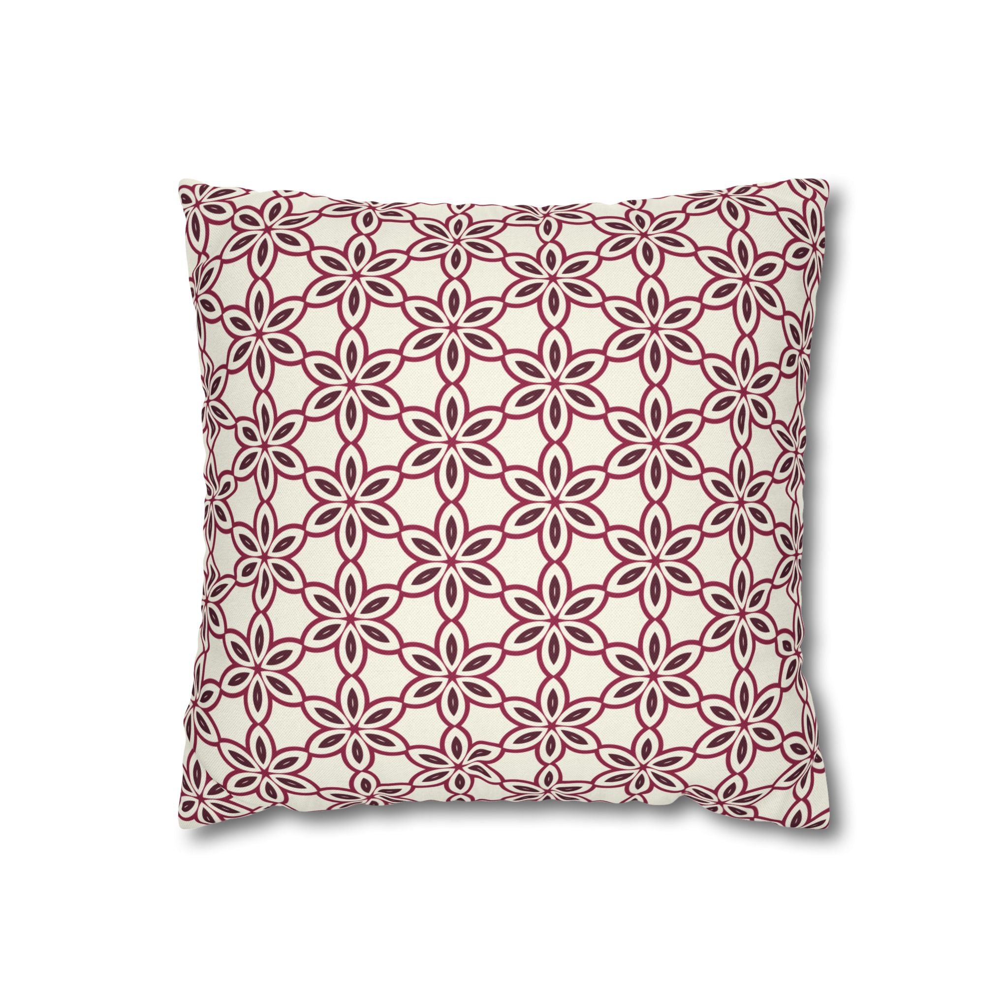 Cream Pillow THROW PILLOW COVER with Burgundy Flowers — Pink Geometric Square Throw Pillowcase