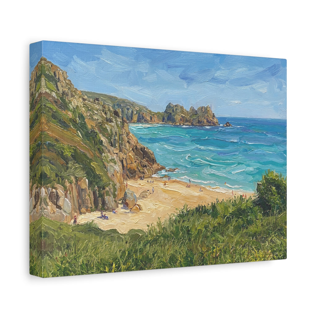 Cornwall Coastal Cliff Beach Matte Canvas Print — Serene Seascape Wall Art
