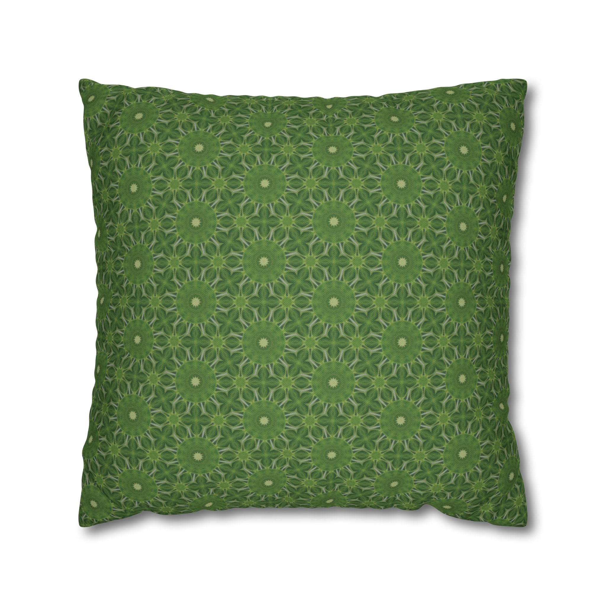Green Floral Mandala Decorative THROW PILLOW COVER - Spun Polyester Square Pillow Cover