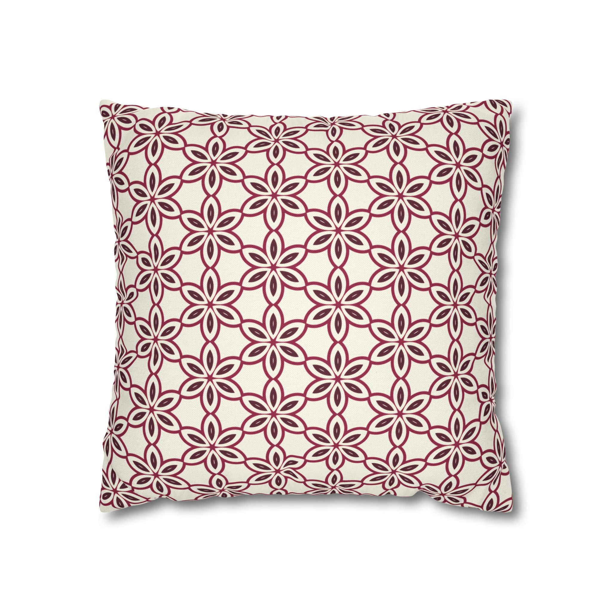 Cream Pillow THROW PILLOW COVER with Burgundy Flowers — Pink Geometric Square Throw Pillowcase