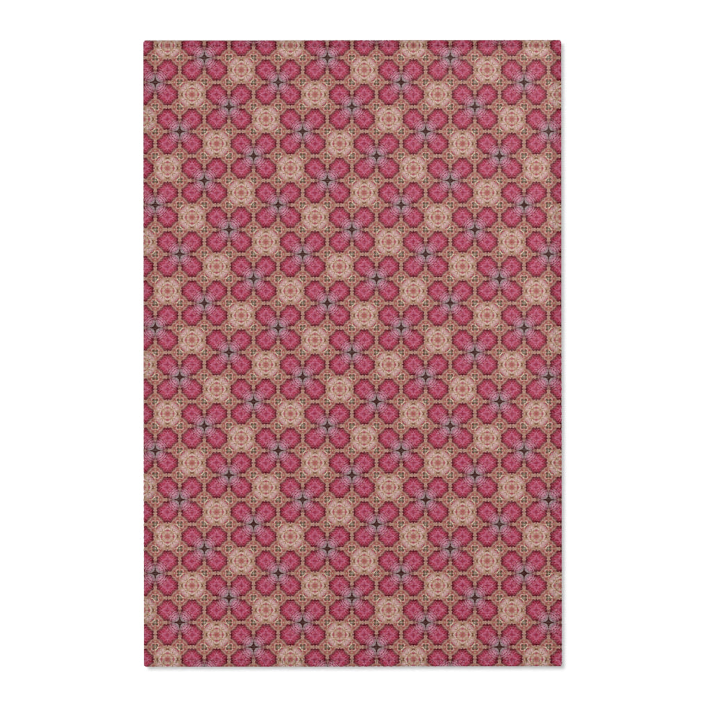 Floral Mosaic Pink Area Rug — Boho Vintage Pattern Accent Rug
