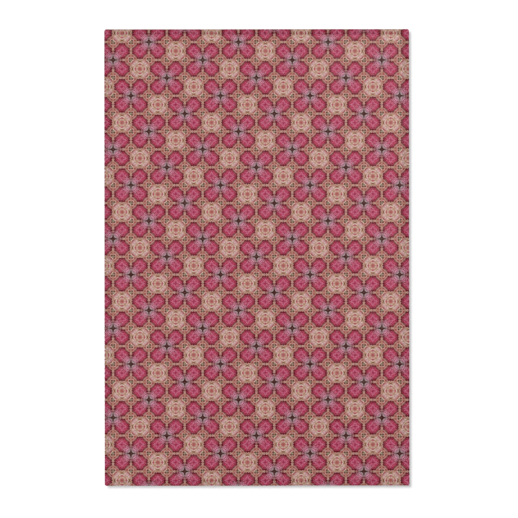 Floral Mosaic Pink Area Rug — Boho Vintage Pattern Accent Rug