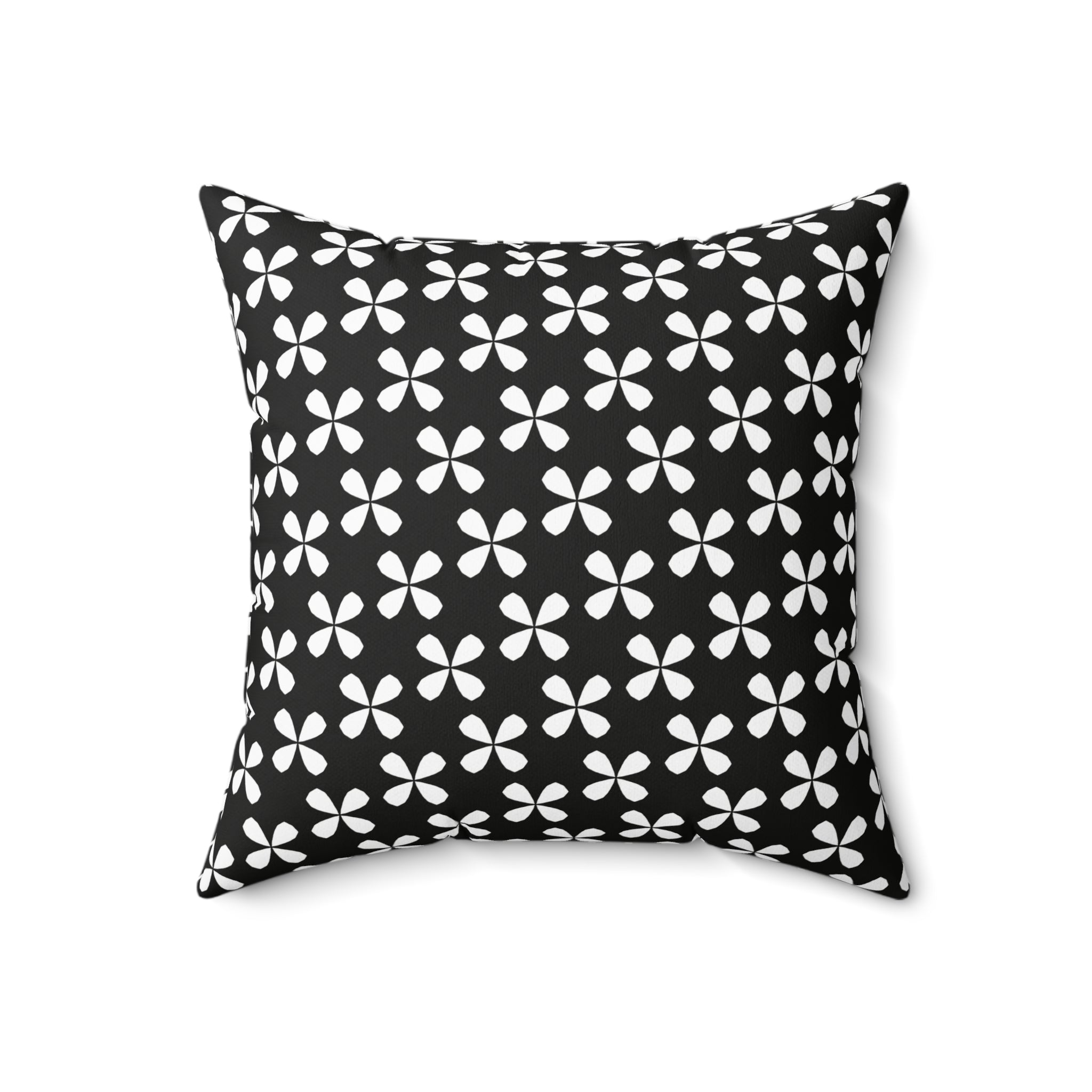 Black Floral Square Pillow — White Flowers on Black Background