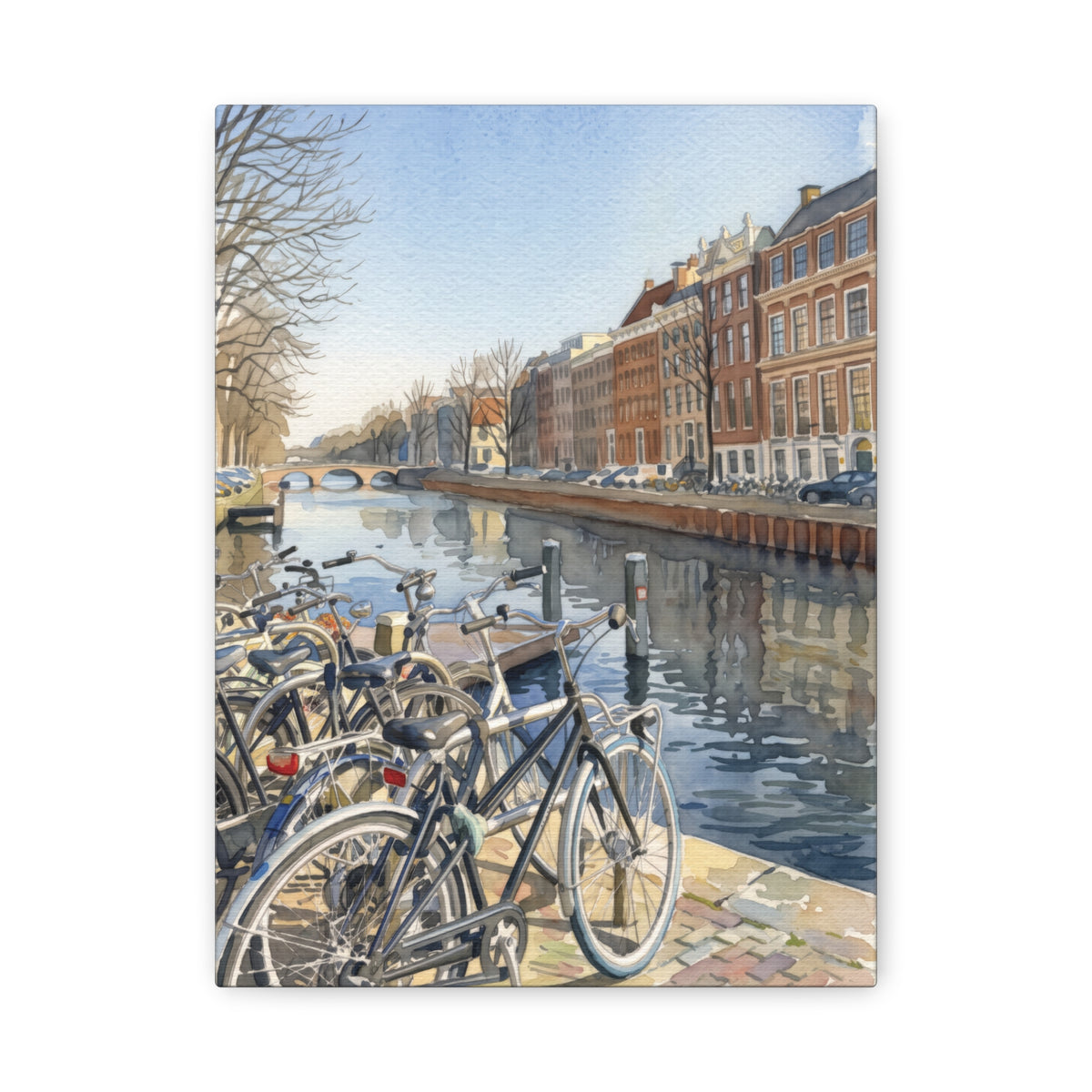 Amsterdam Canal & Bicycles Stretched Canvas Wall Art