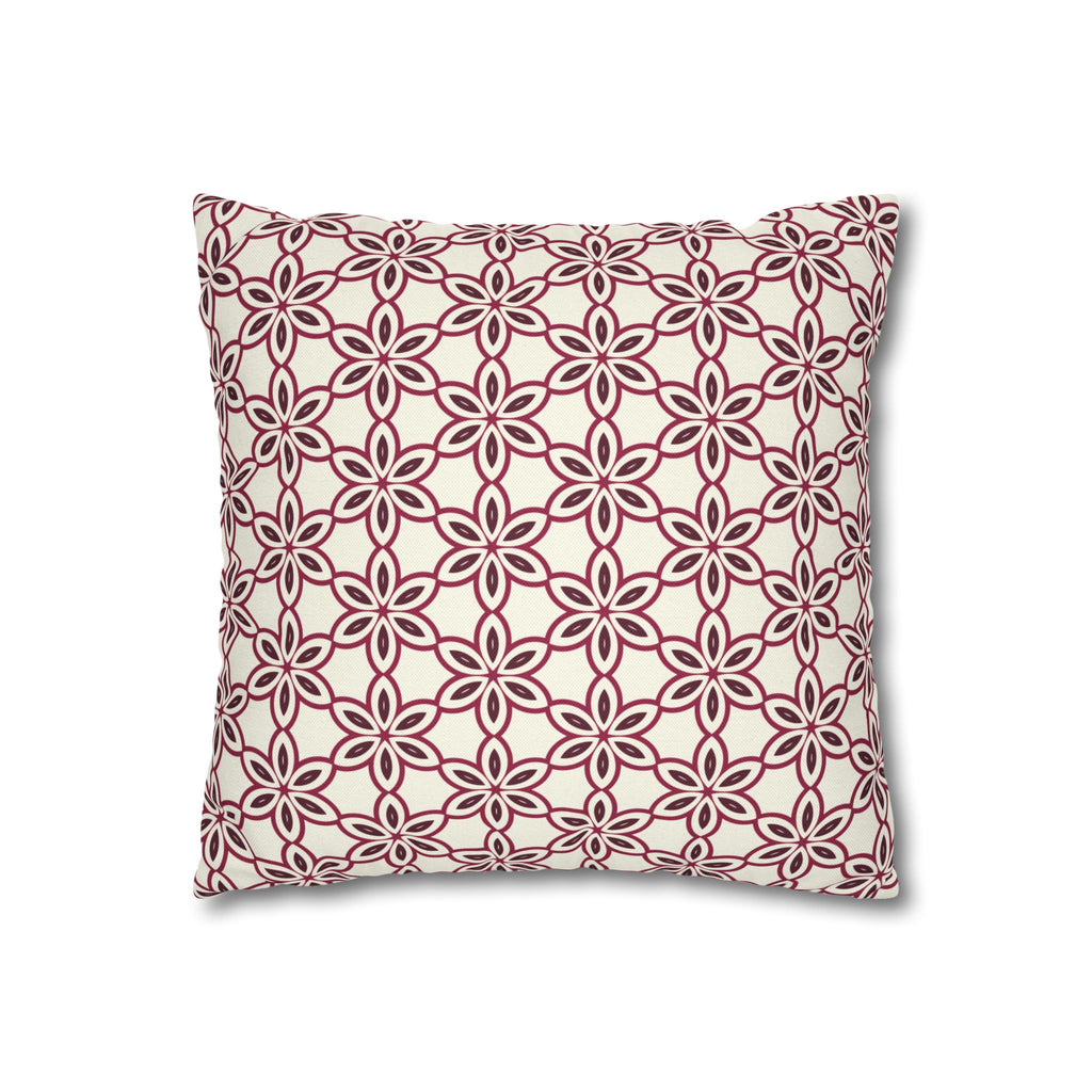 Cream Pillow THROW PILLOW COVER with Burgundy Flowers — Pink Geometric Square Throw Pillowcase