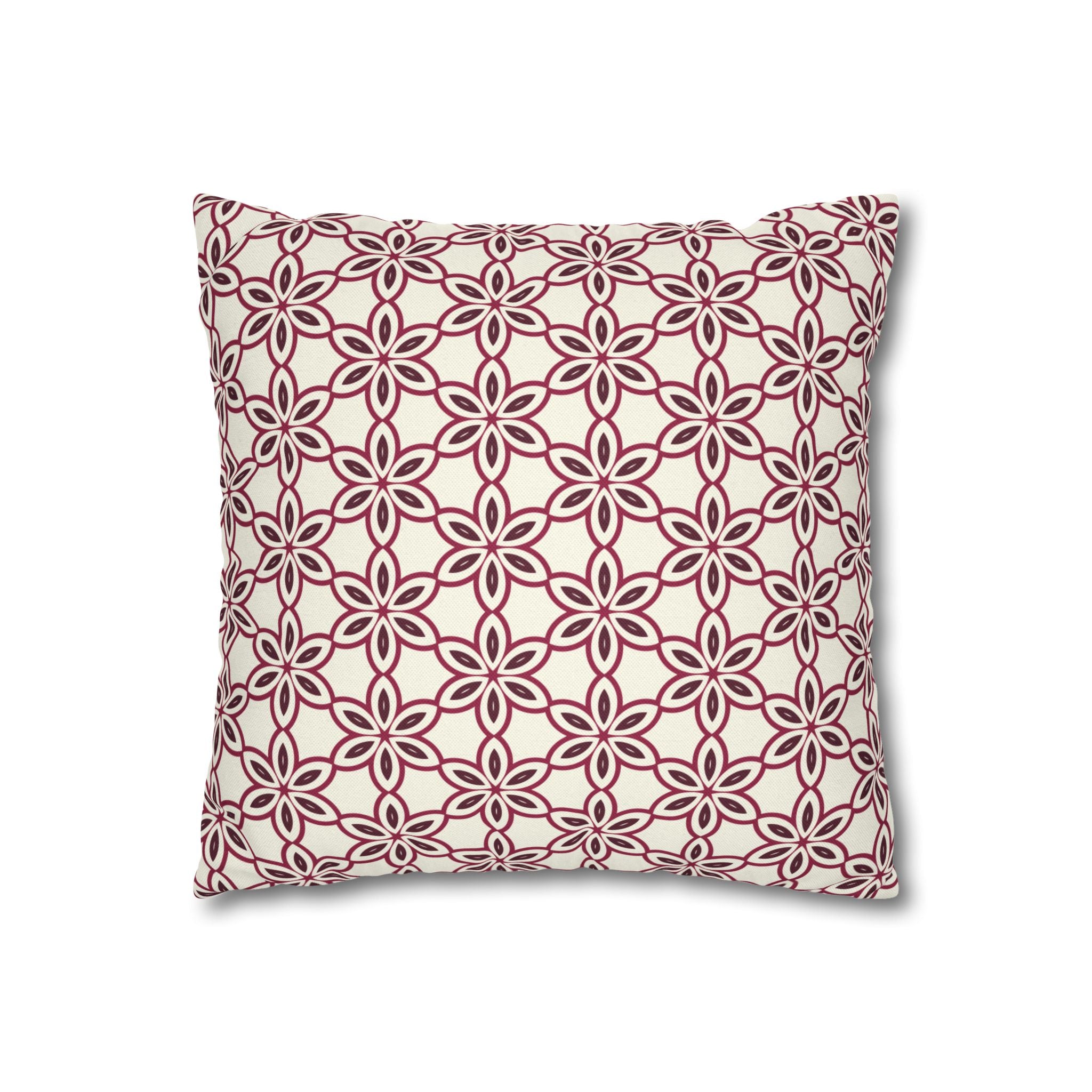 Cream Pillow THROW PILLOW COVER with Burgundy Flowers — Pink Geometric Square Throw Pillowcase