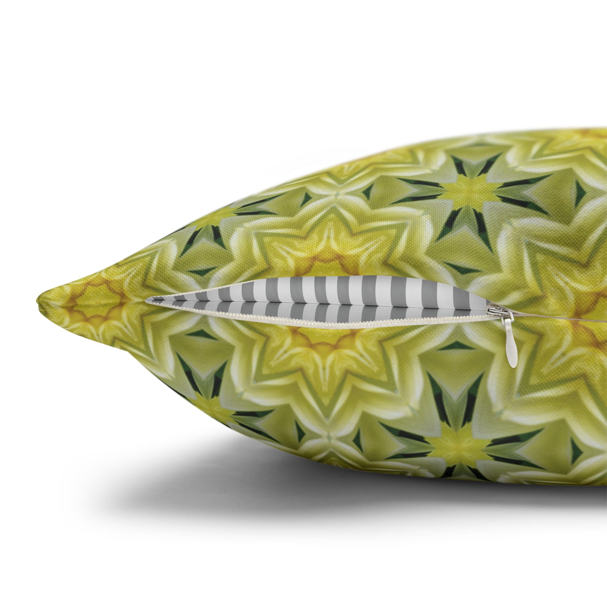 Botanical Yellow and Green Decorative THROW PILLOW COVER — Floral Star Pattern Square Throw Cover