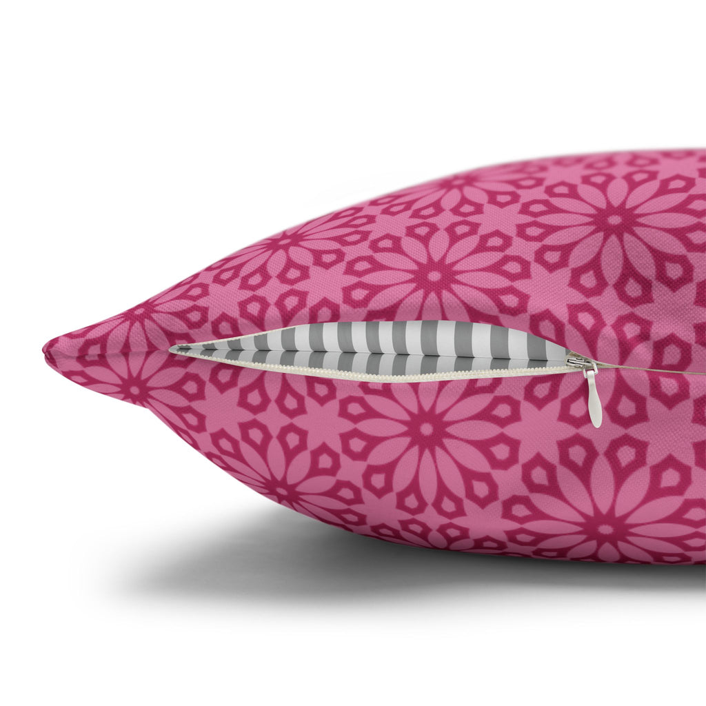 Daisy Bloom Pink Floral Pattern Decorative THROW PILLOW COVER — Spun Polyester Square Pillow Cover