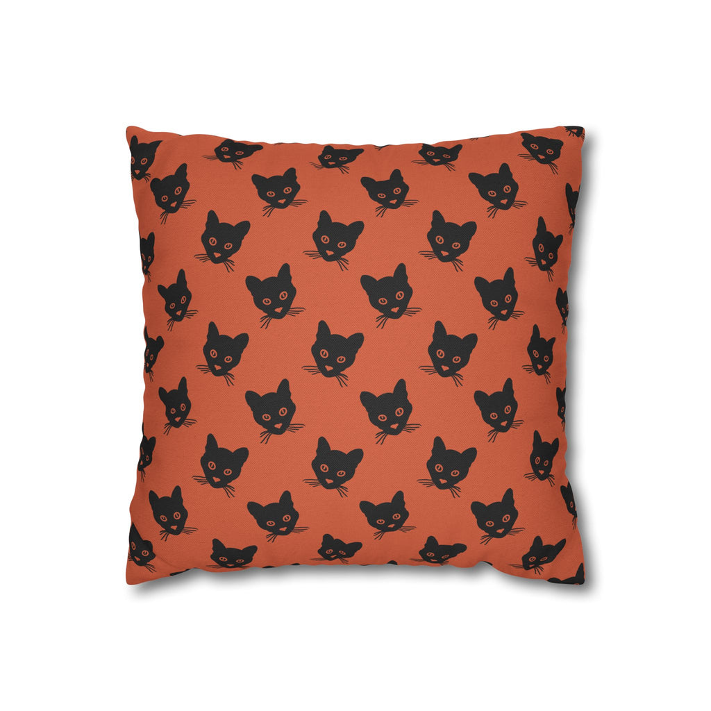 Black Cat Orange THROW PILLOW COVER — Cute Minimalist Black & Orange Halloween Decorative Pillow Cover