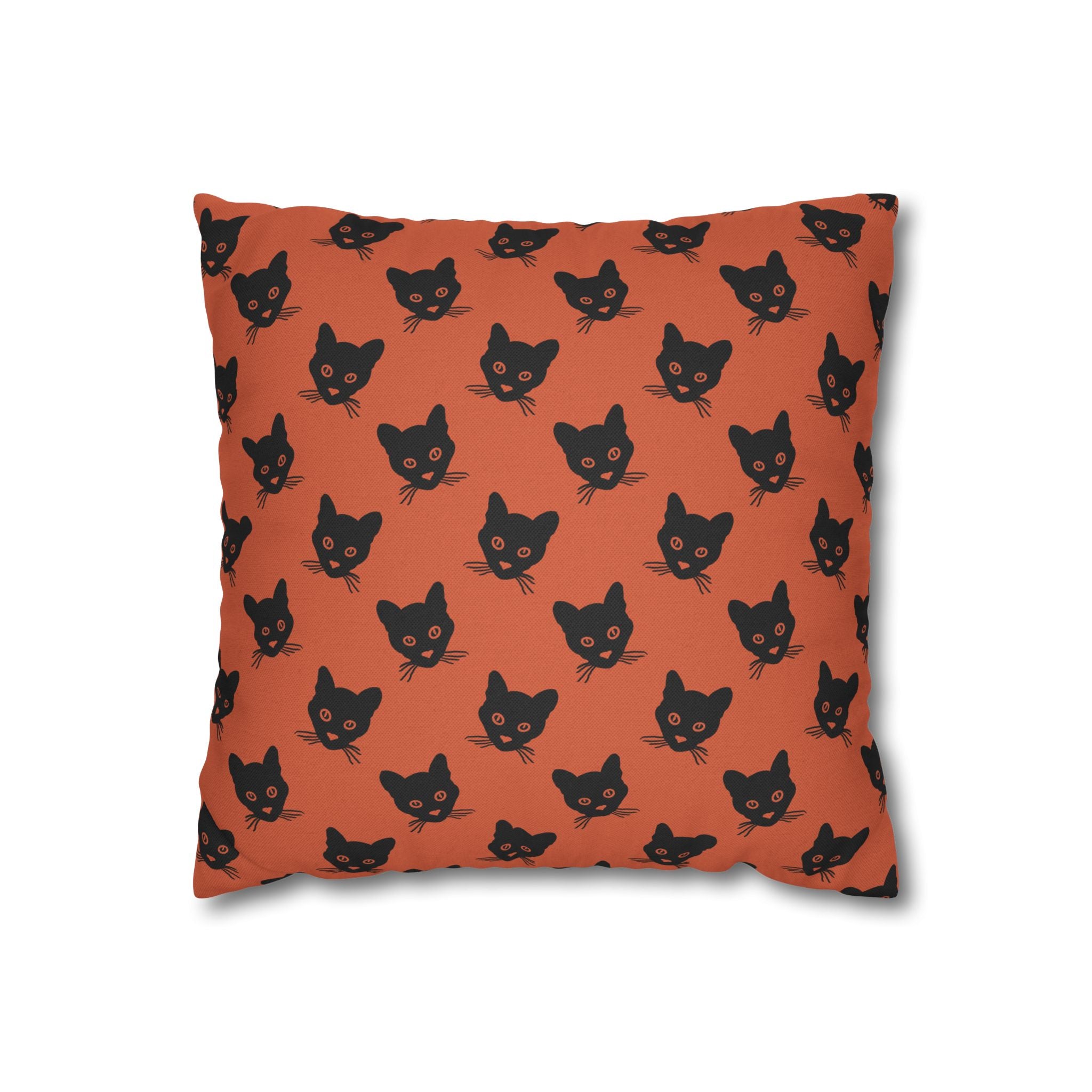 Black Cat Orange THROW PILLOW COVER — Cute Minimalist Black & Orange Halloween Decorative Pillow Cover