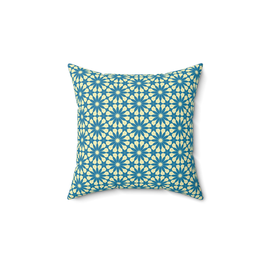 Geometric Teal Daisy Pattern Pillow