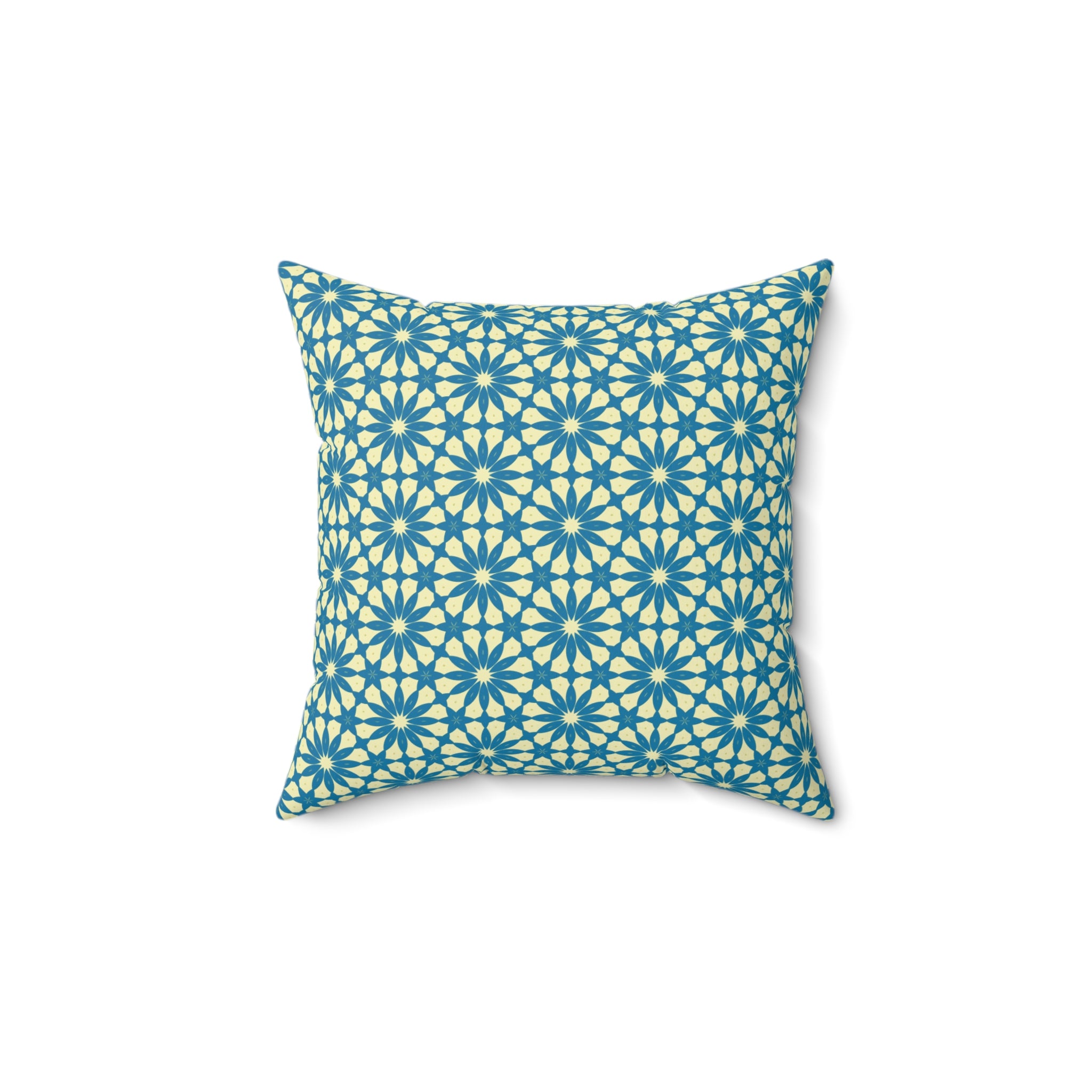 Geometric Teal Daisy Pattern Pillow