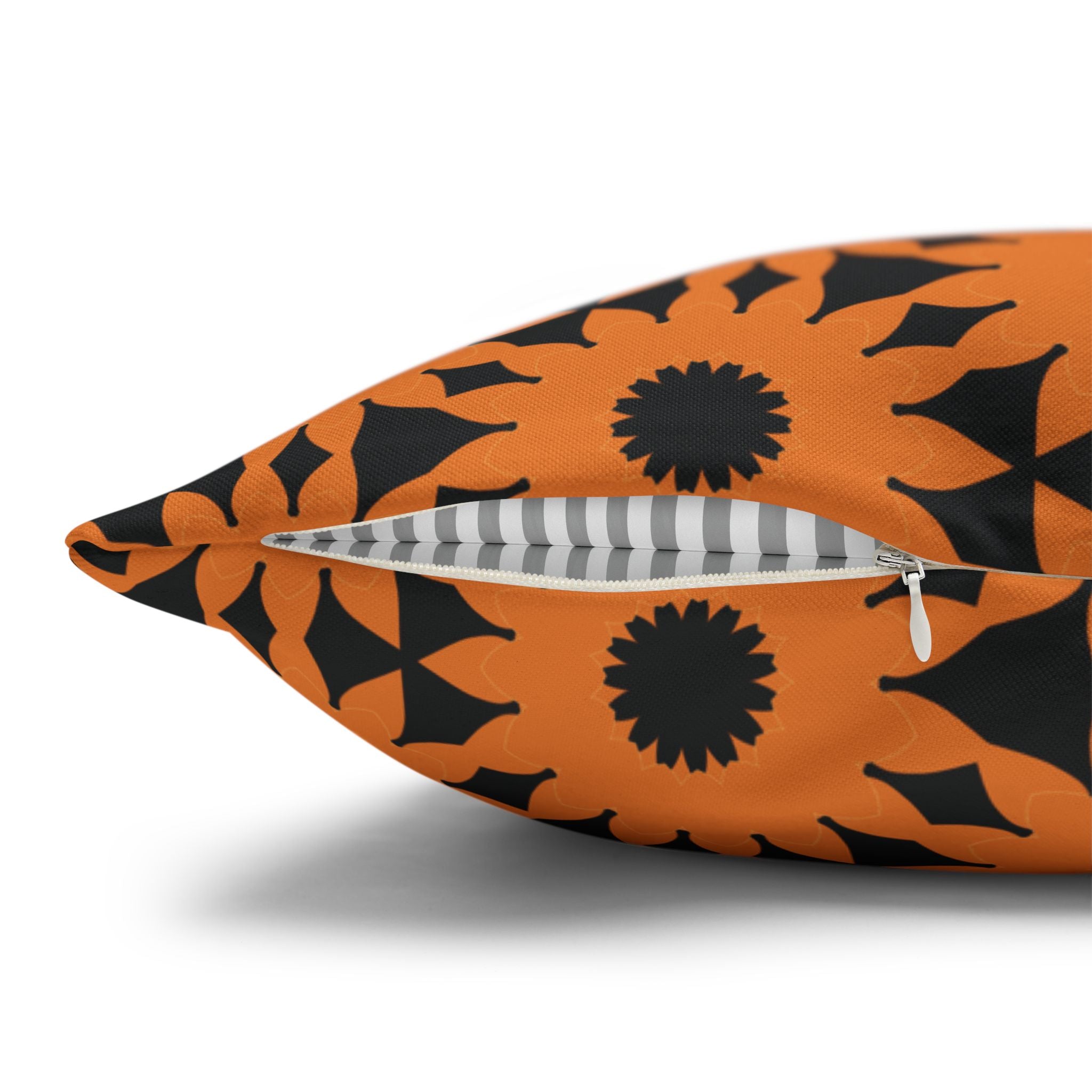Orange & Black Sunflower Pattern THROW PILLOW COVER — Fall Halloween Decorative Throw Pillow