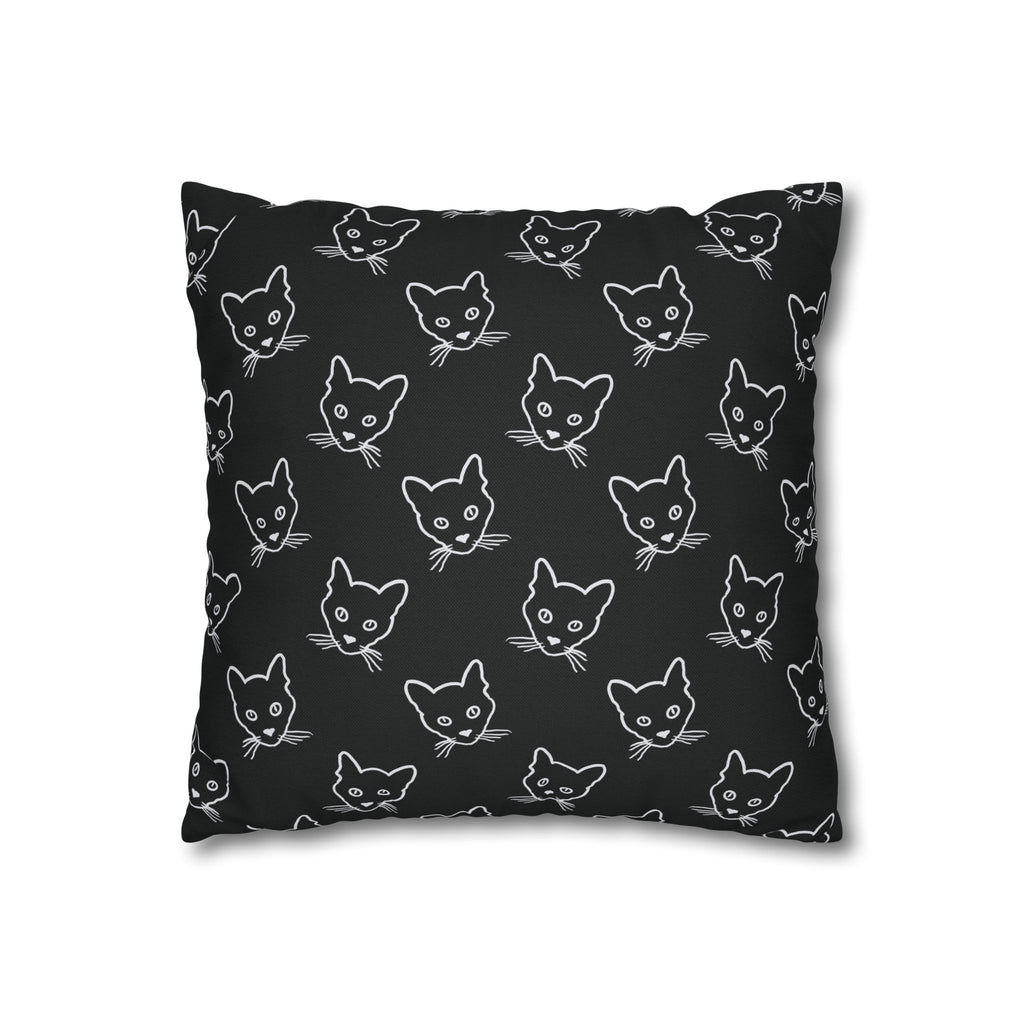 Black Cat Sketch Pattern THROW PILLOW COVER — Cute Kitty Face Throw Pillow Cover