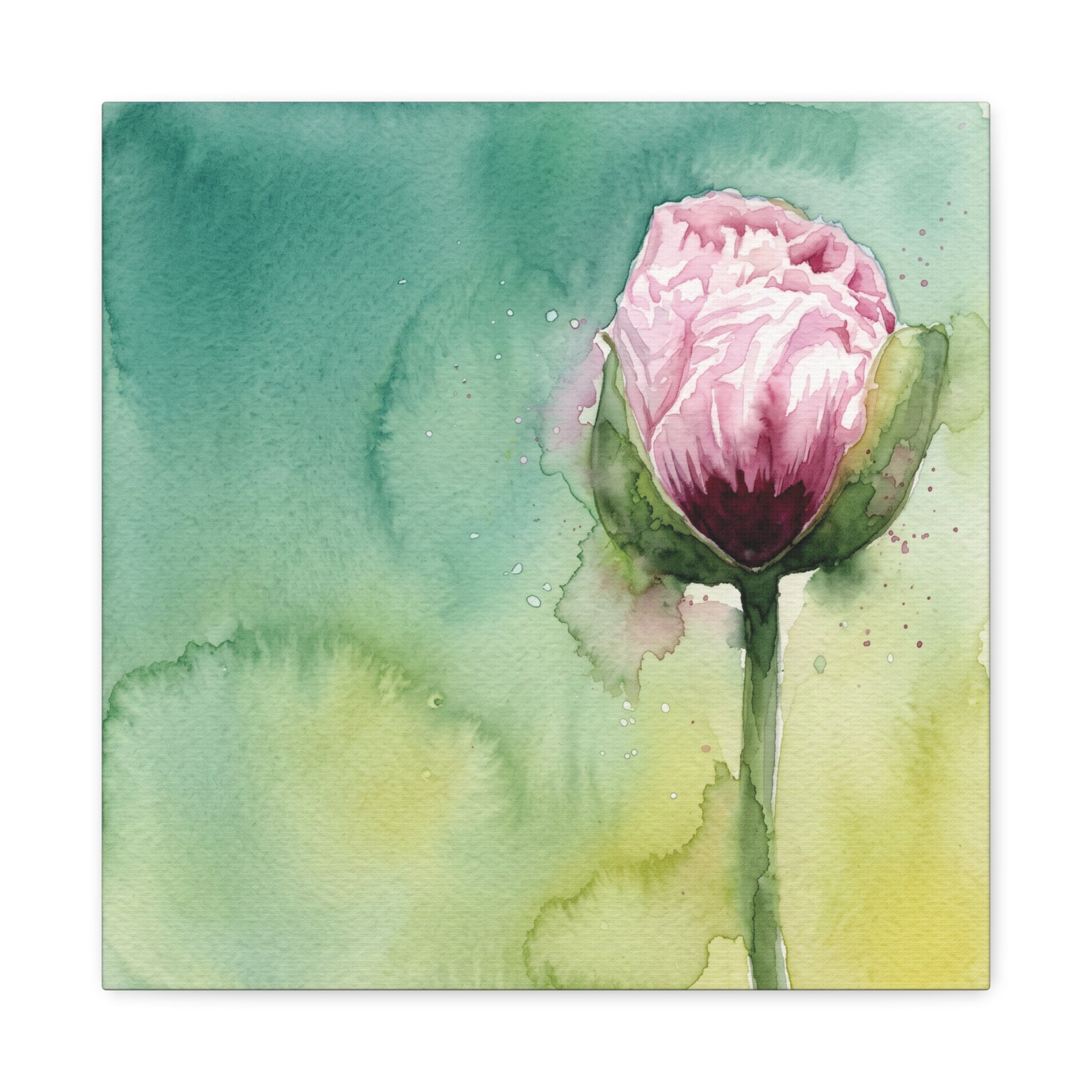 Pink Flower Watercolor Canvas Wall Art - Stretched Matte 1.25"