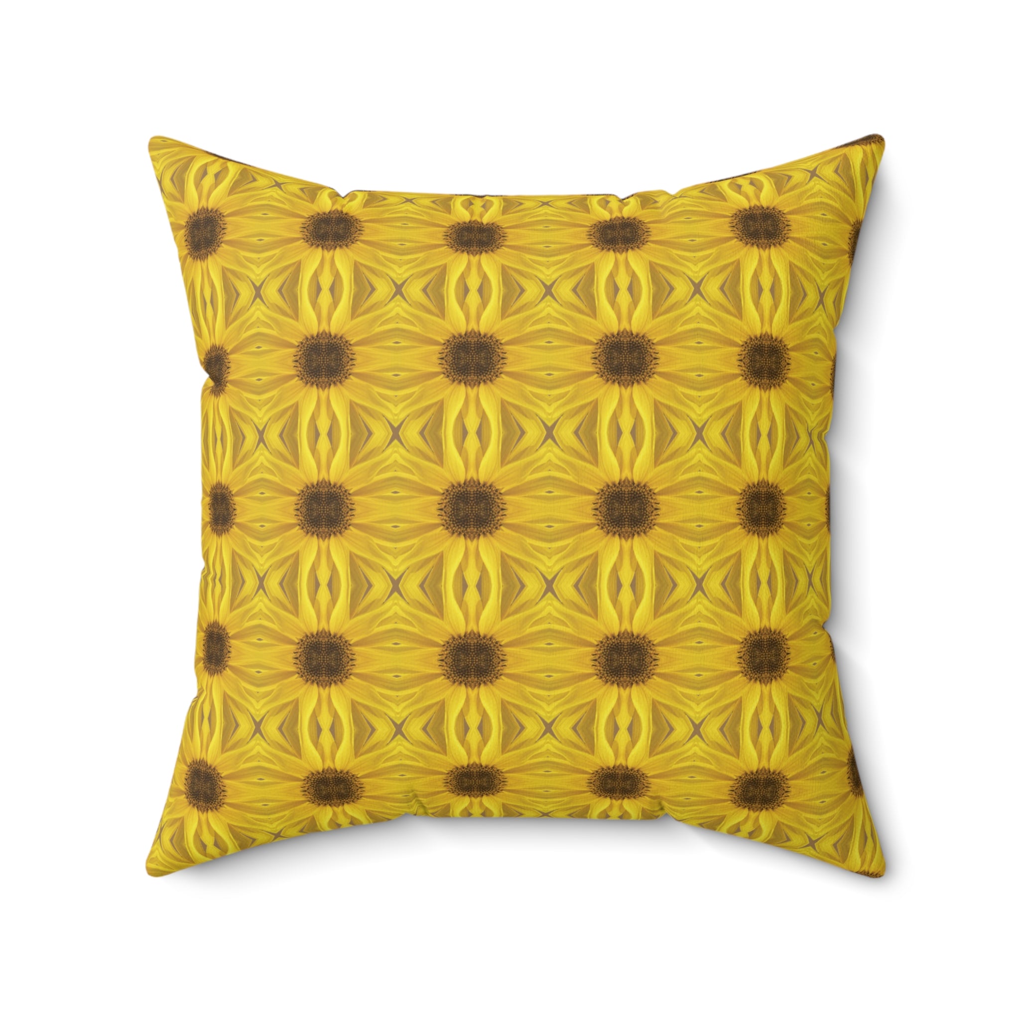 Sunflower Mosaic Decorative Pillow — Yellow Floral Patterned Throw Cushion