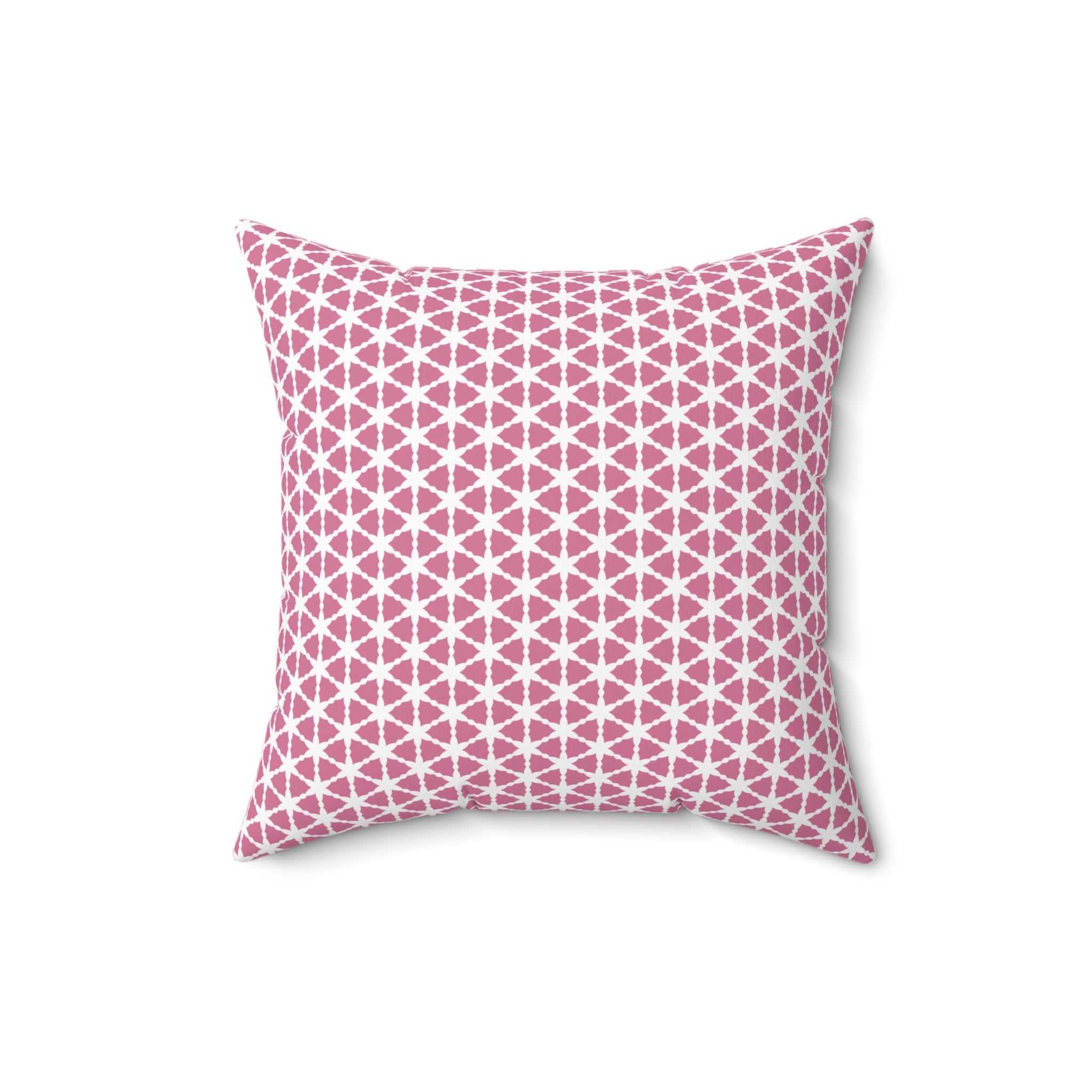 Pink and White Pattern Pillow — Square Decorative Throw Cushion