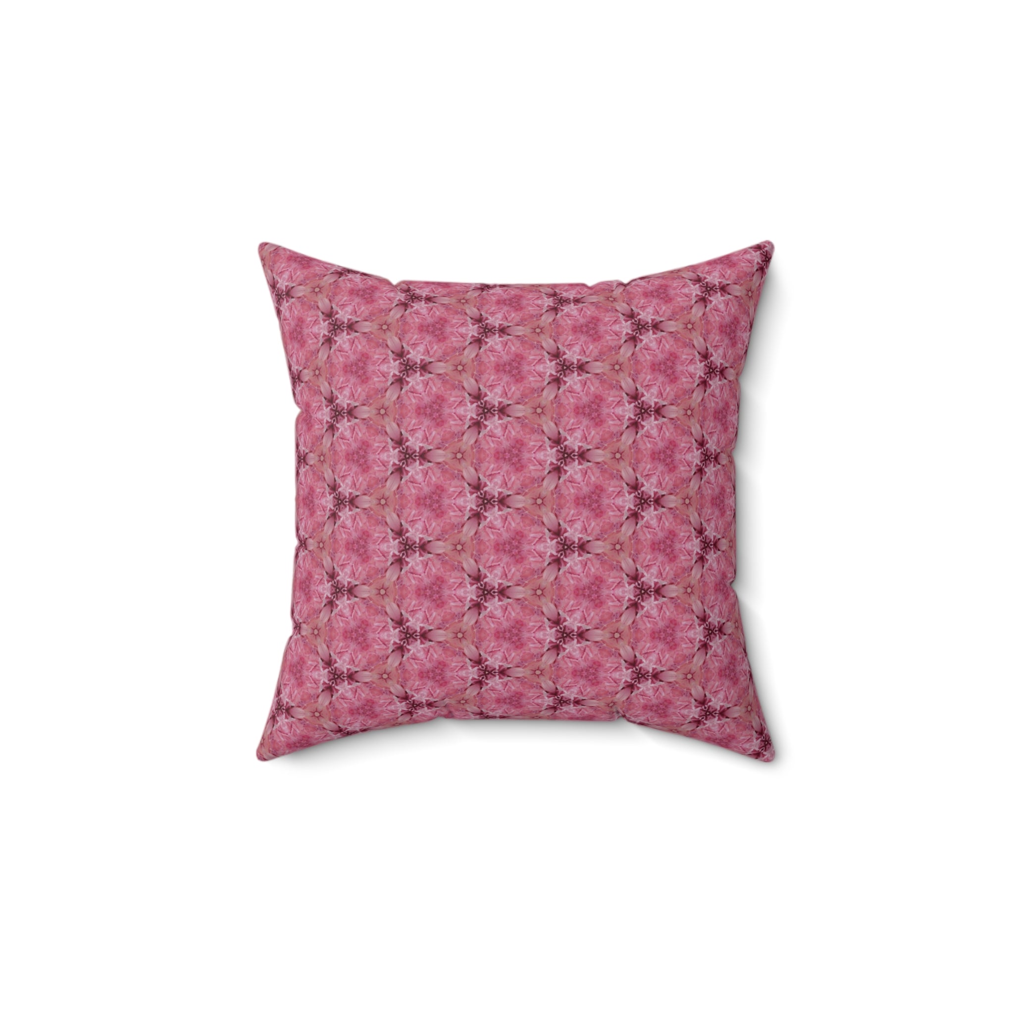Pink Floral Kaleidoscope Square Pillow – Decorative Throw Cushion