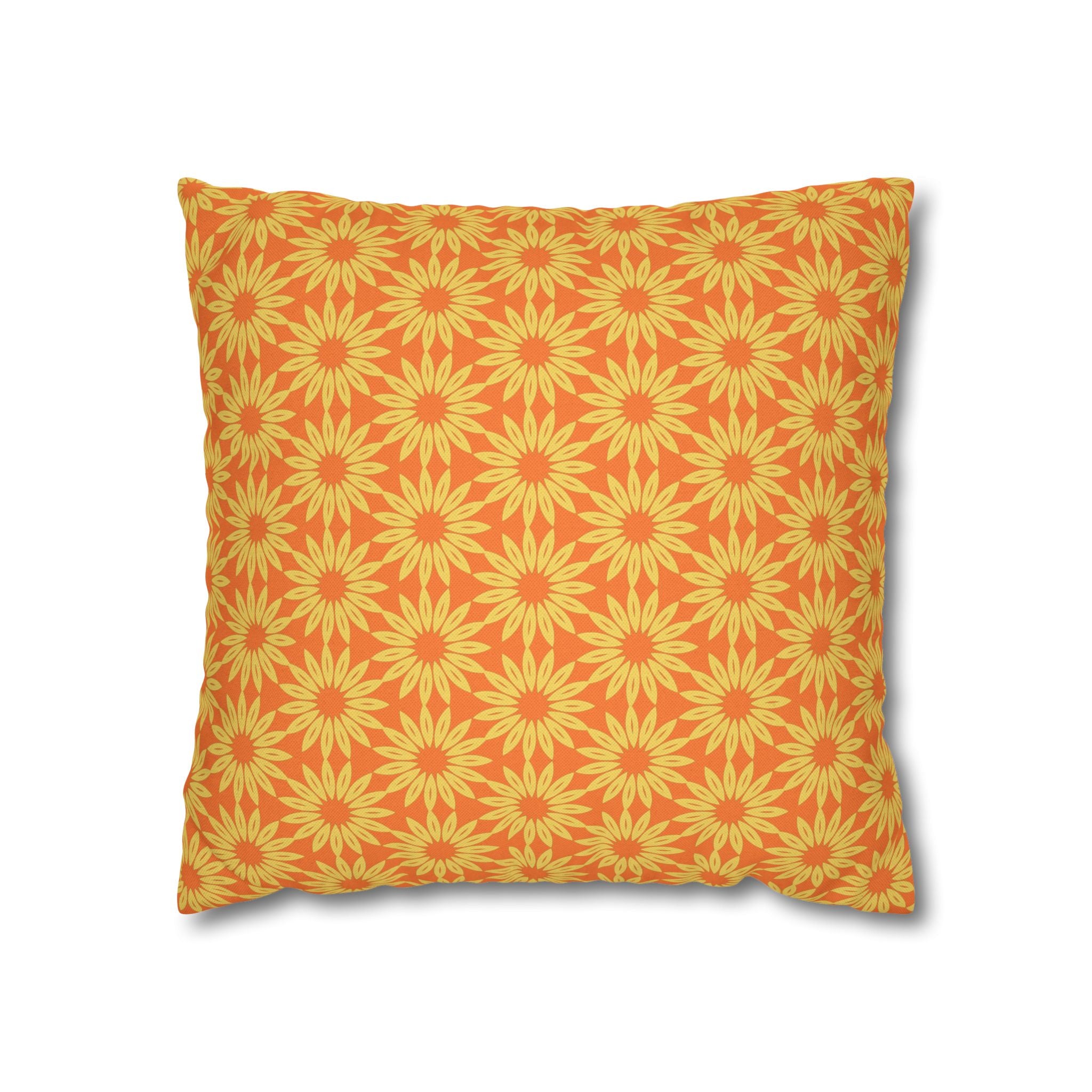 Sunburst Daisy Pattern THROW PILLOW COVER — Orange Floral Decorative Throw Pillow Cover