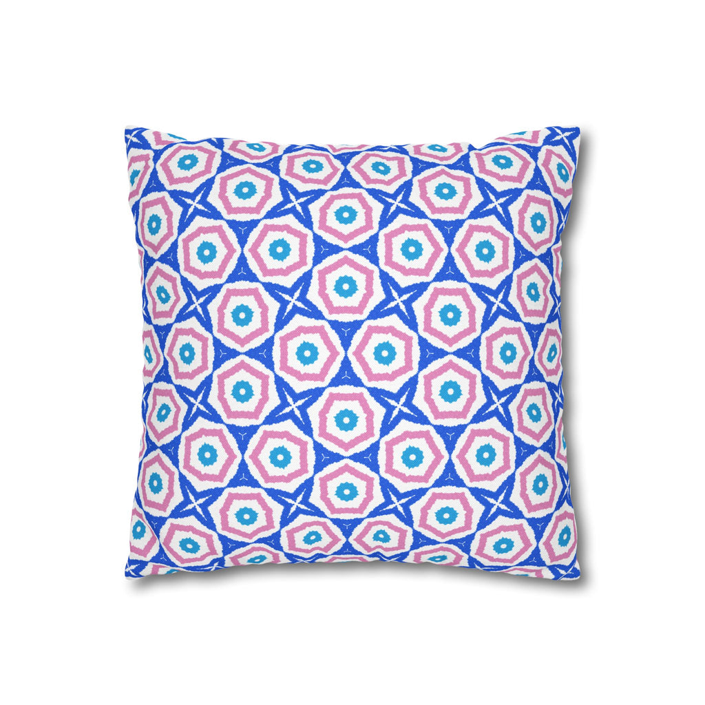 Blue & Pink Decorative THROW PILLOW COVER - Geometric Starburst Square Pillowcase