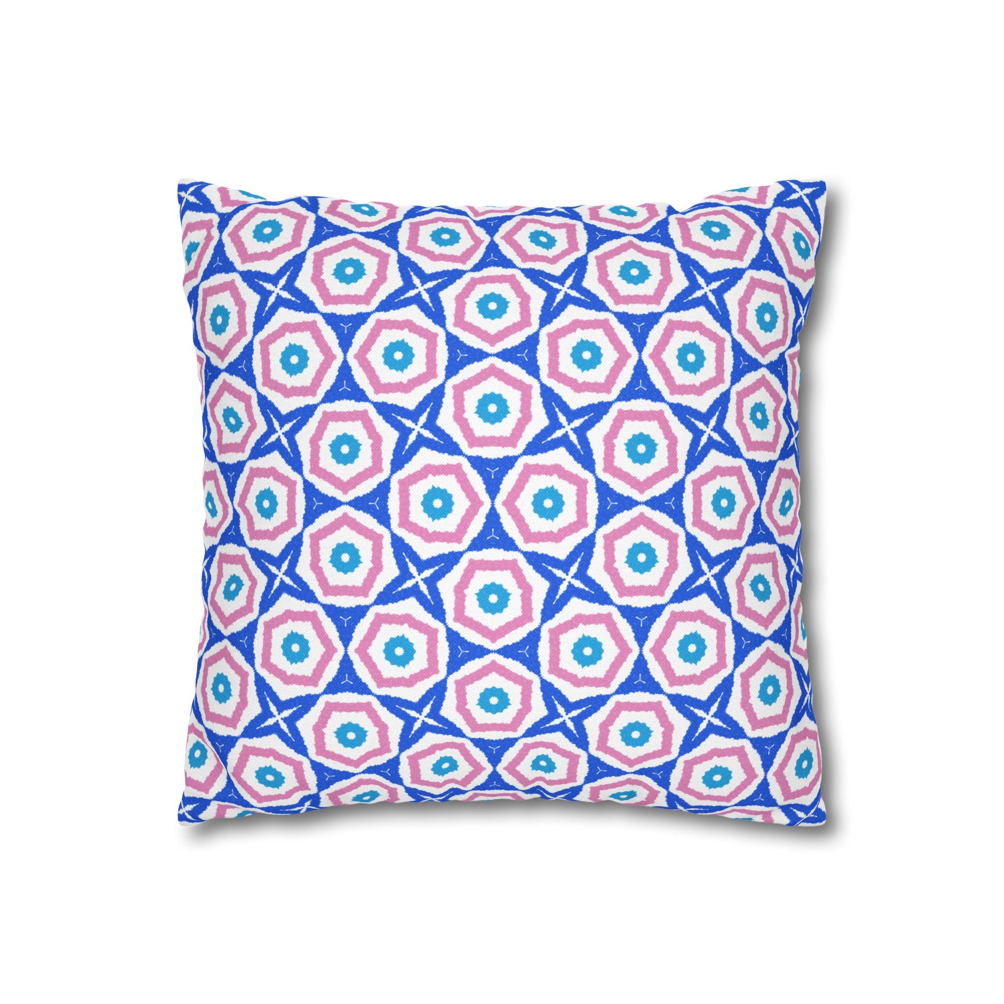 Blue & Pink Decorative THROW PILLOW COVER - Geometric Starburst Square Pillowcase