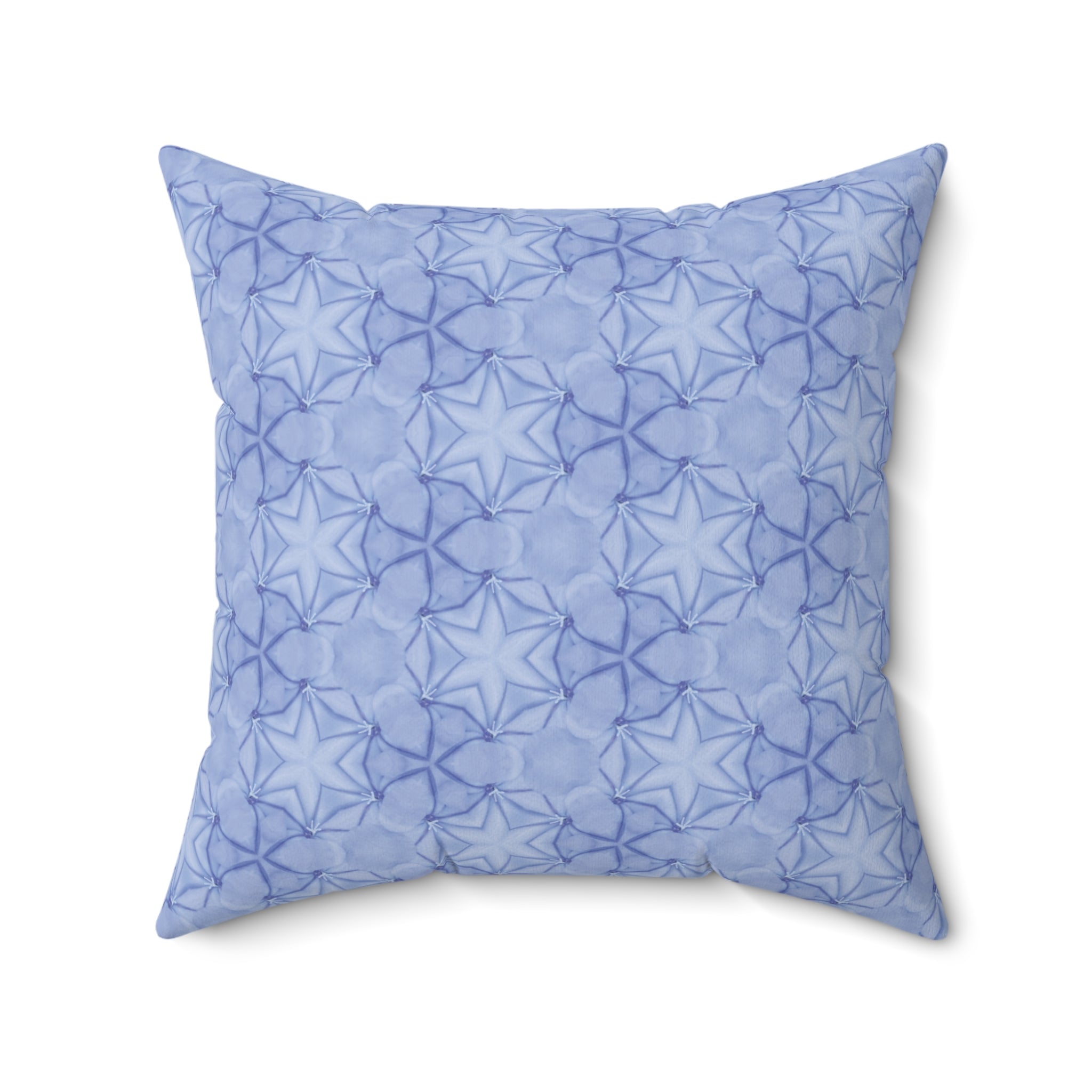 Blue Floral Geometric Throw Pillow — Soft Starburst Pattern Home Decor