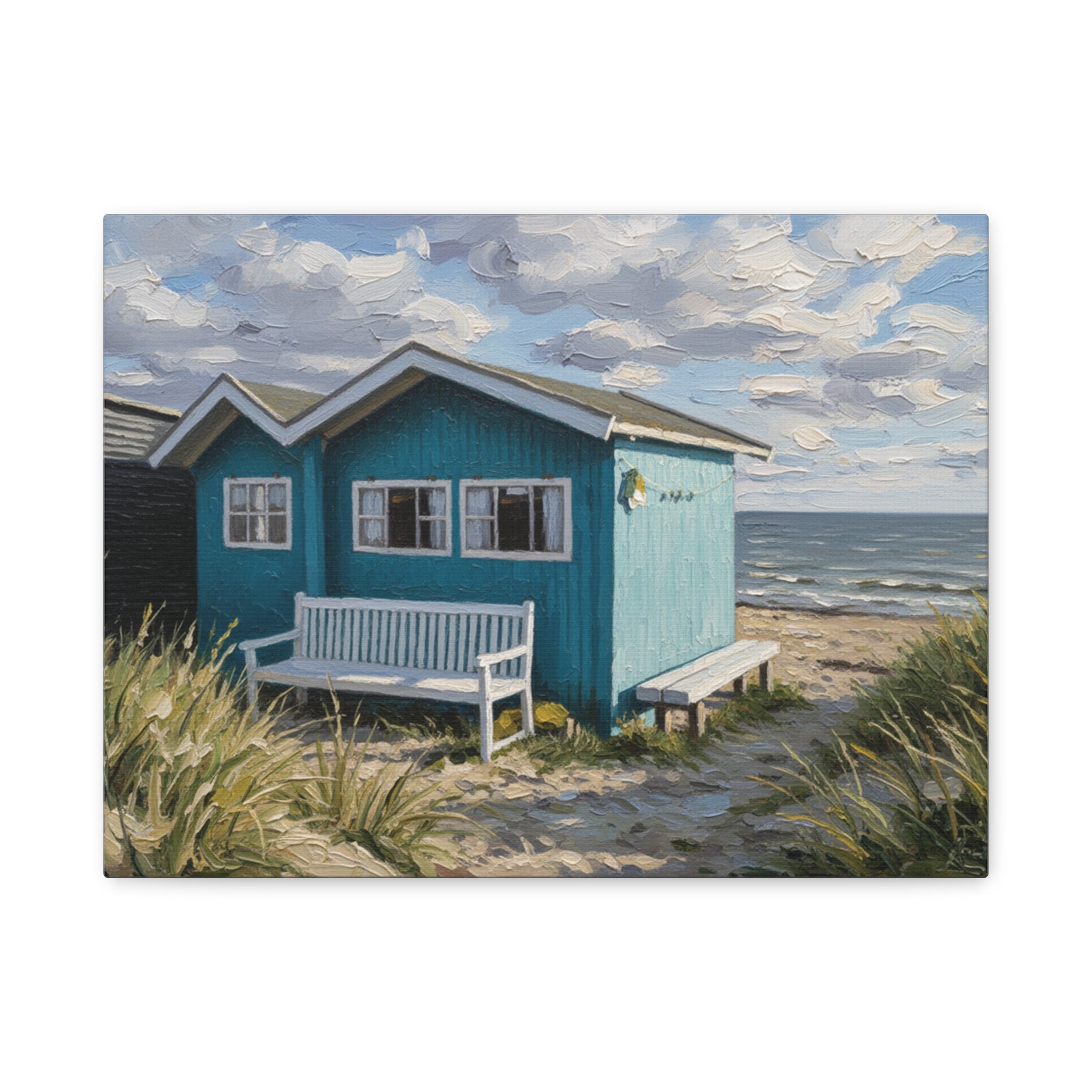 Danish Seaside Beach Hut Canvas Print — Coastal Cottage Wall Art