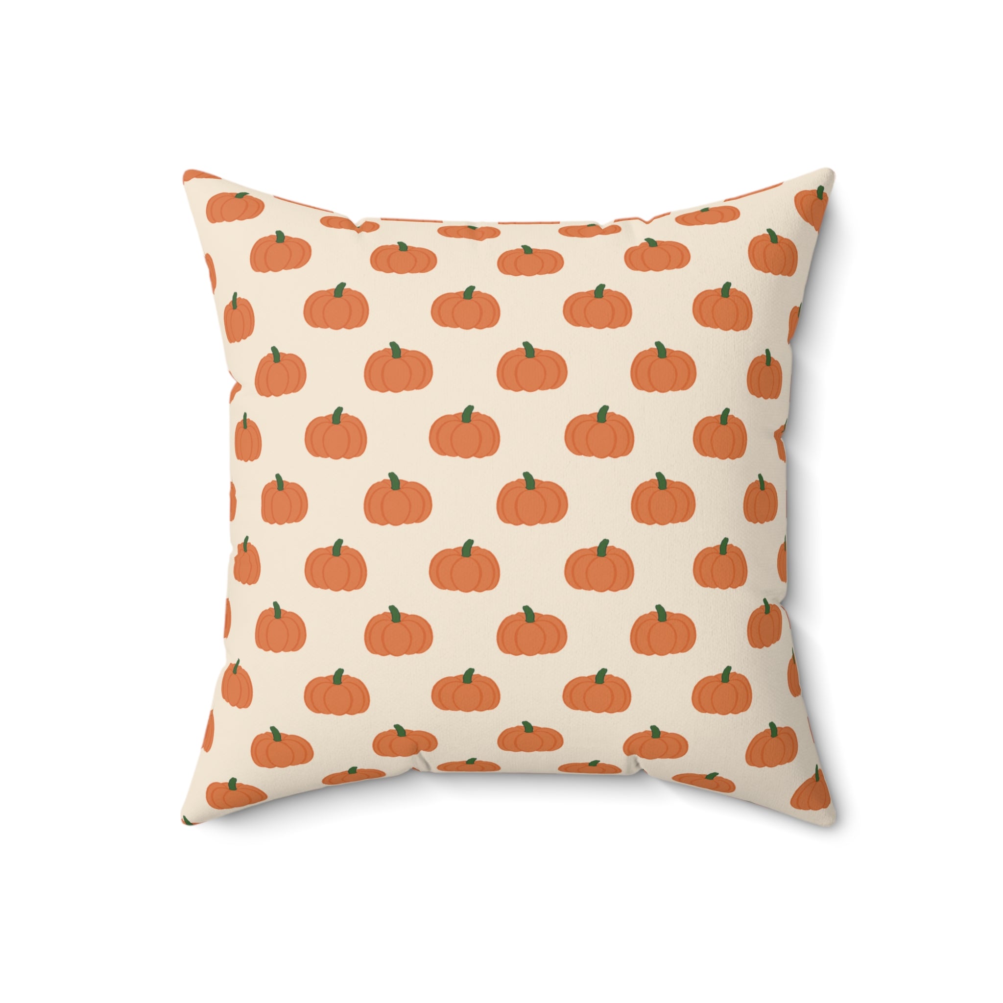 Cream Halloween Pumpkin Pattern Square Pillow — Halloween Fall Decorative Throw Pillow