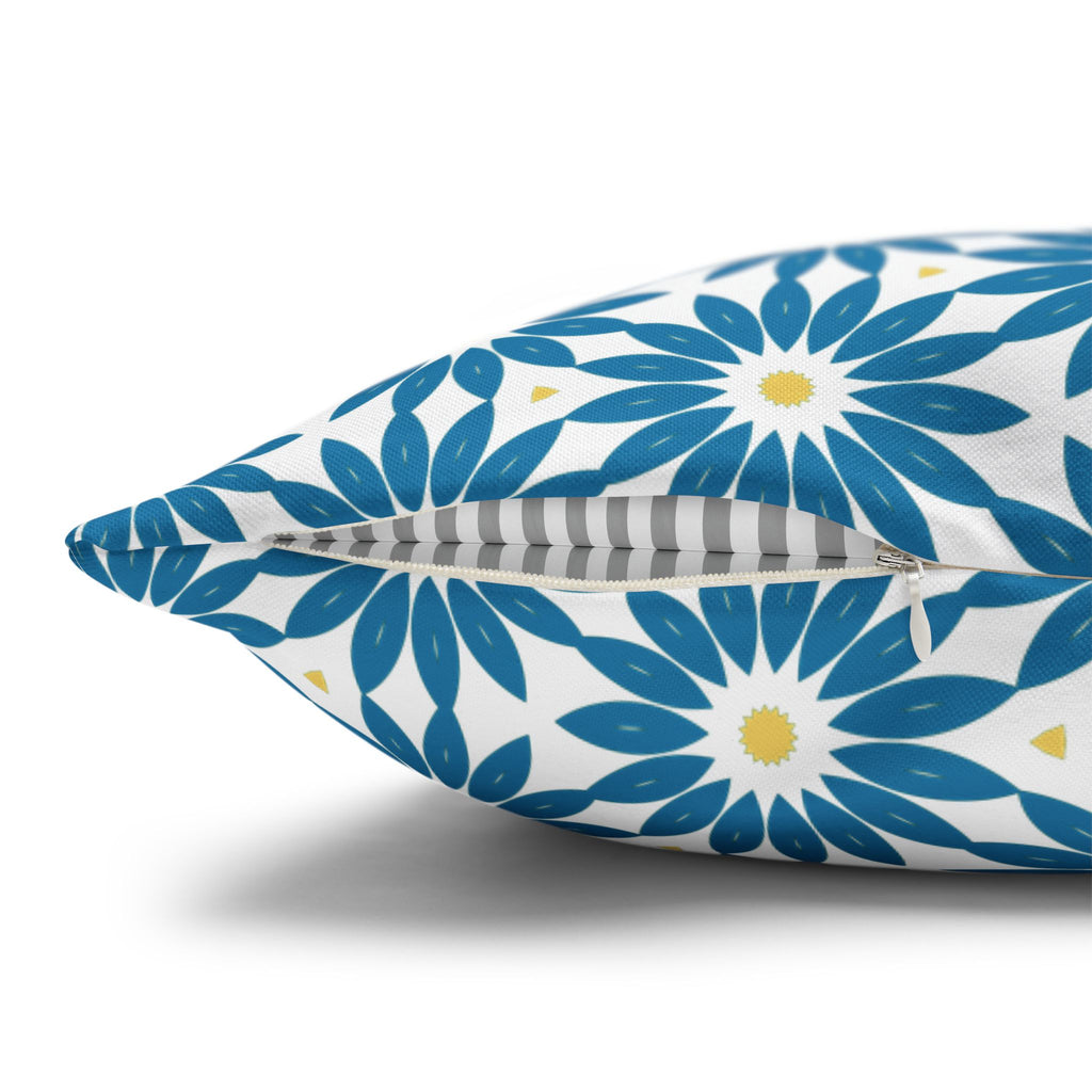 Blue Daisy Pattern THROW PILLOW COVER — Decorative Floral Square Throw Pillow Cover