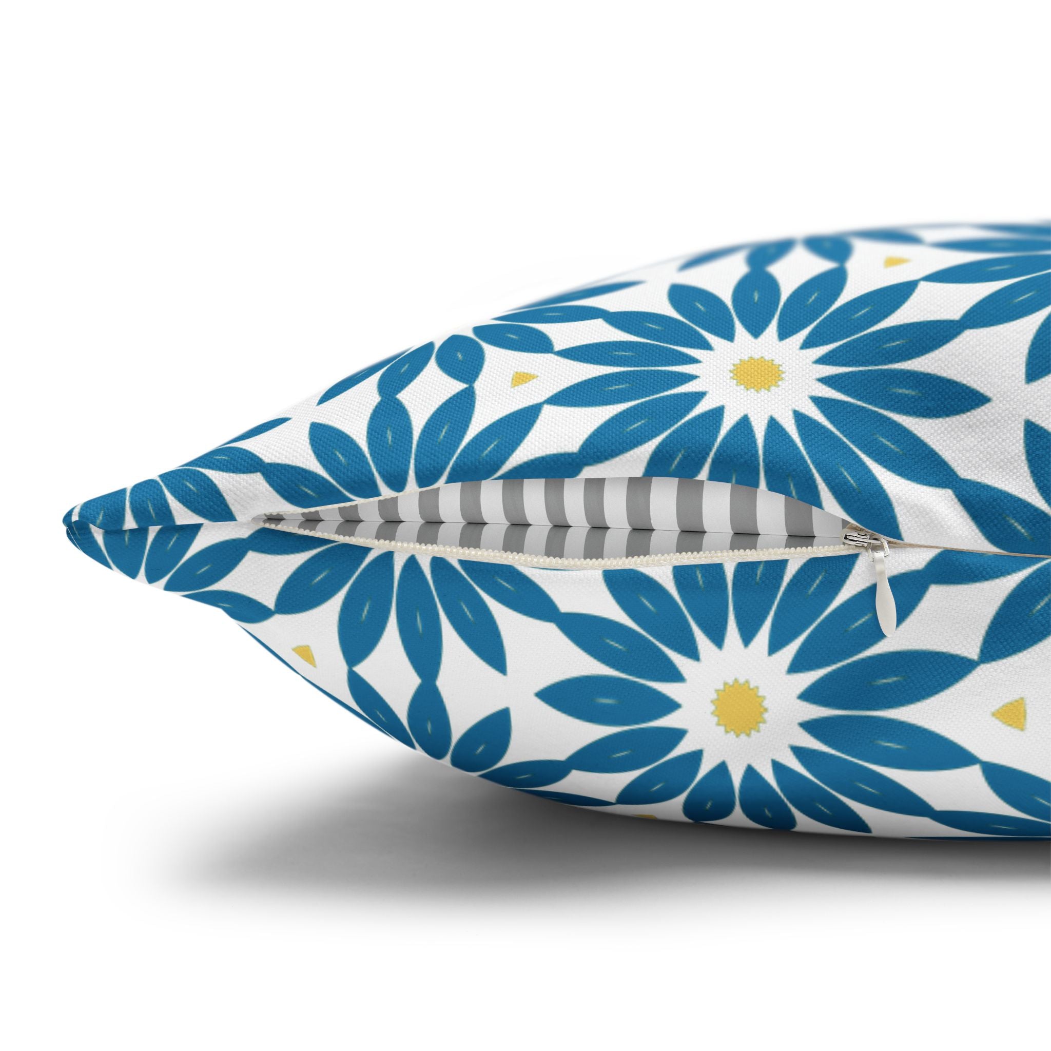 Blue Daisy Pattern THROW PILLOW COVER — Decorative Floral Square Throw Pillow Cover