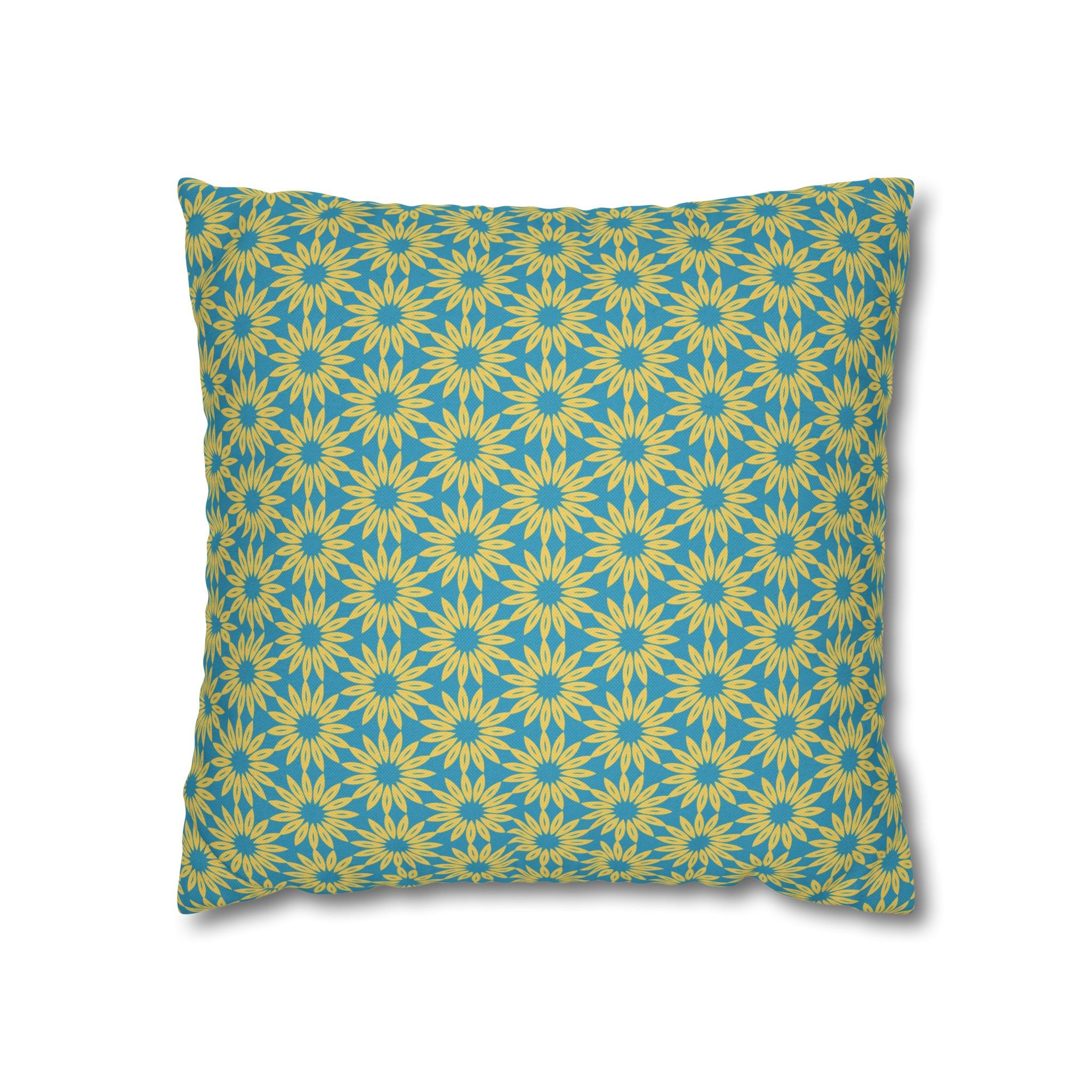 Sunburst Floral Pattern Throw THROW PILLOW COVER — Bright Teal & Yellow Decorative Square Pillowcase