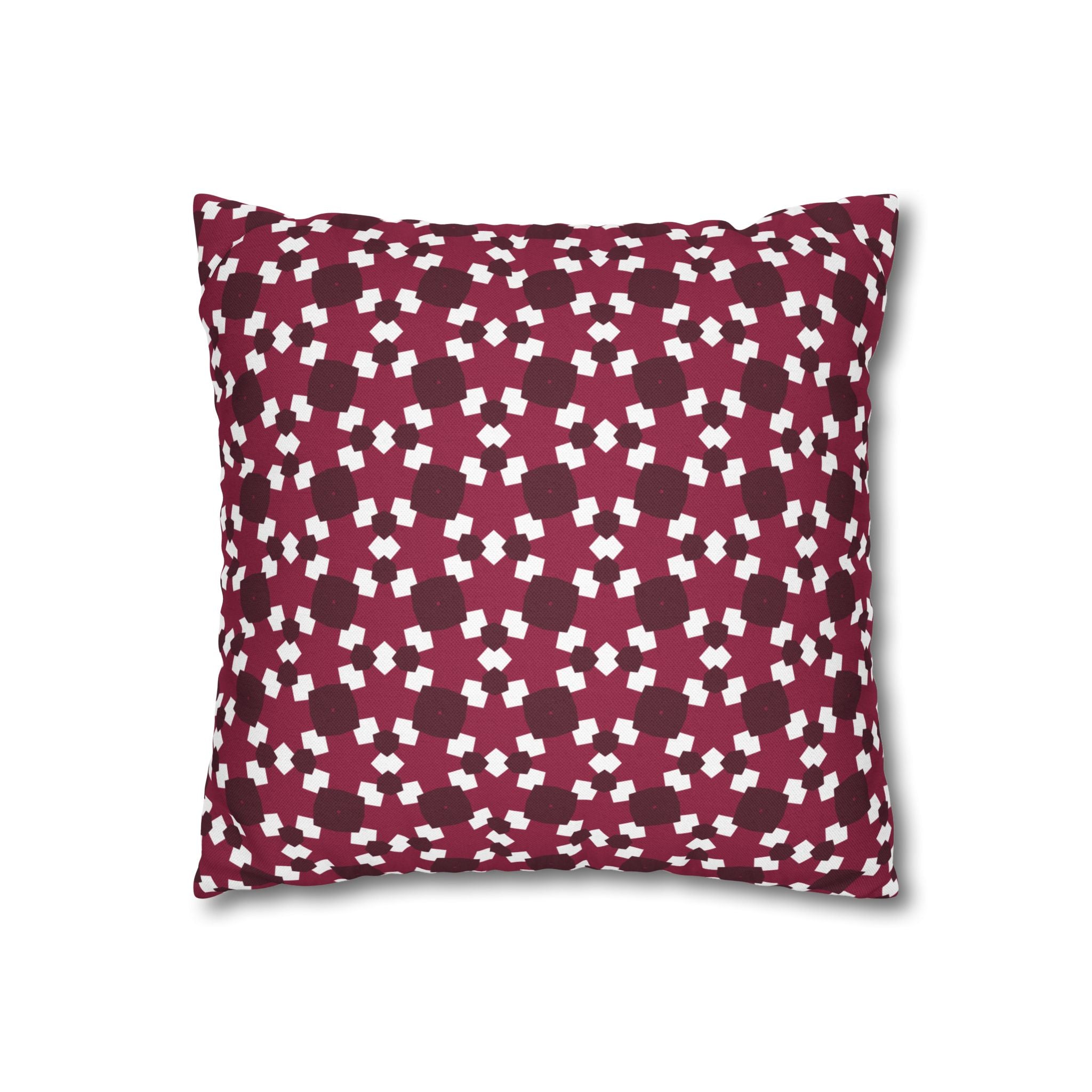 Burgundy Floral Geometric Throw THROW PILLOW COVER — Cozy Patterned Square Cushion Cover