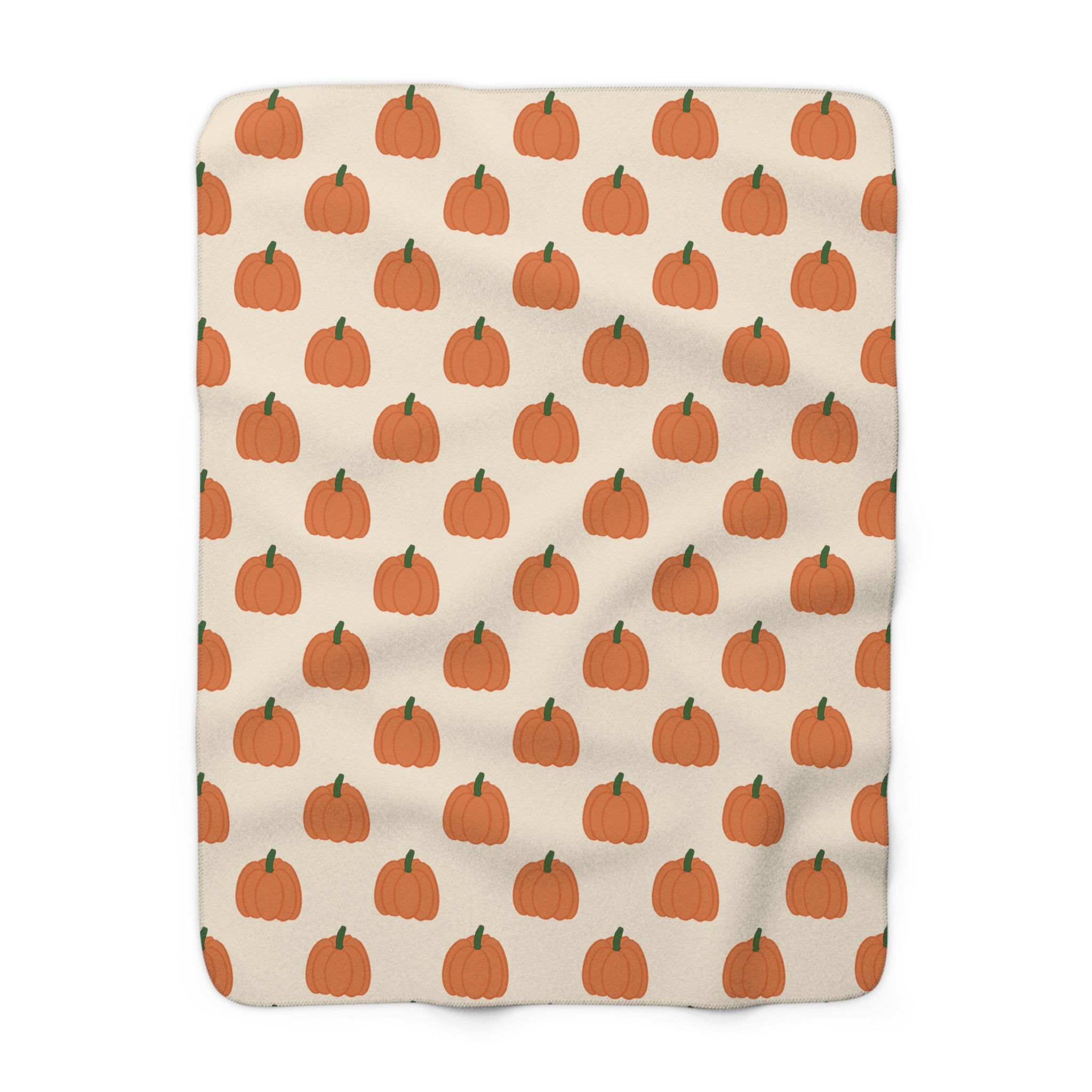 Cream Halloween Pumpkin Pattern Sherpa Blanket — Cozy Halloween Fall Throw
