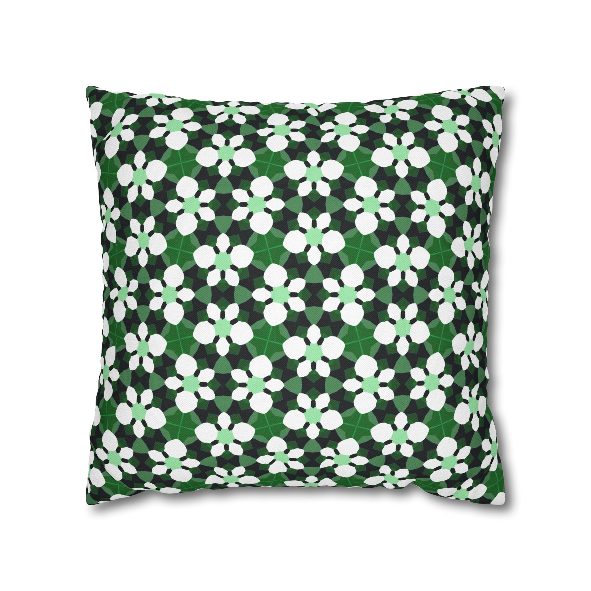 Green Retro Floral THROW PILLOW COVER— Spun Polyester Square Throw Pillow Cover