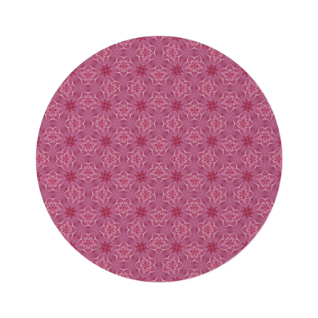 Pink Floral Kaleidoscope Round Rug — Decorative Boho Accent Rug
