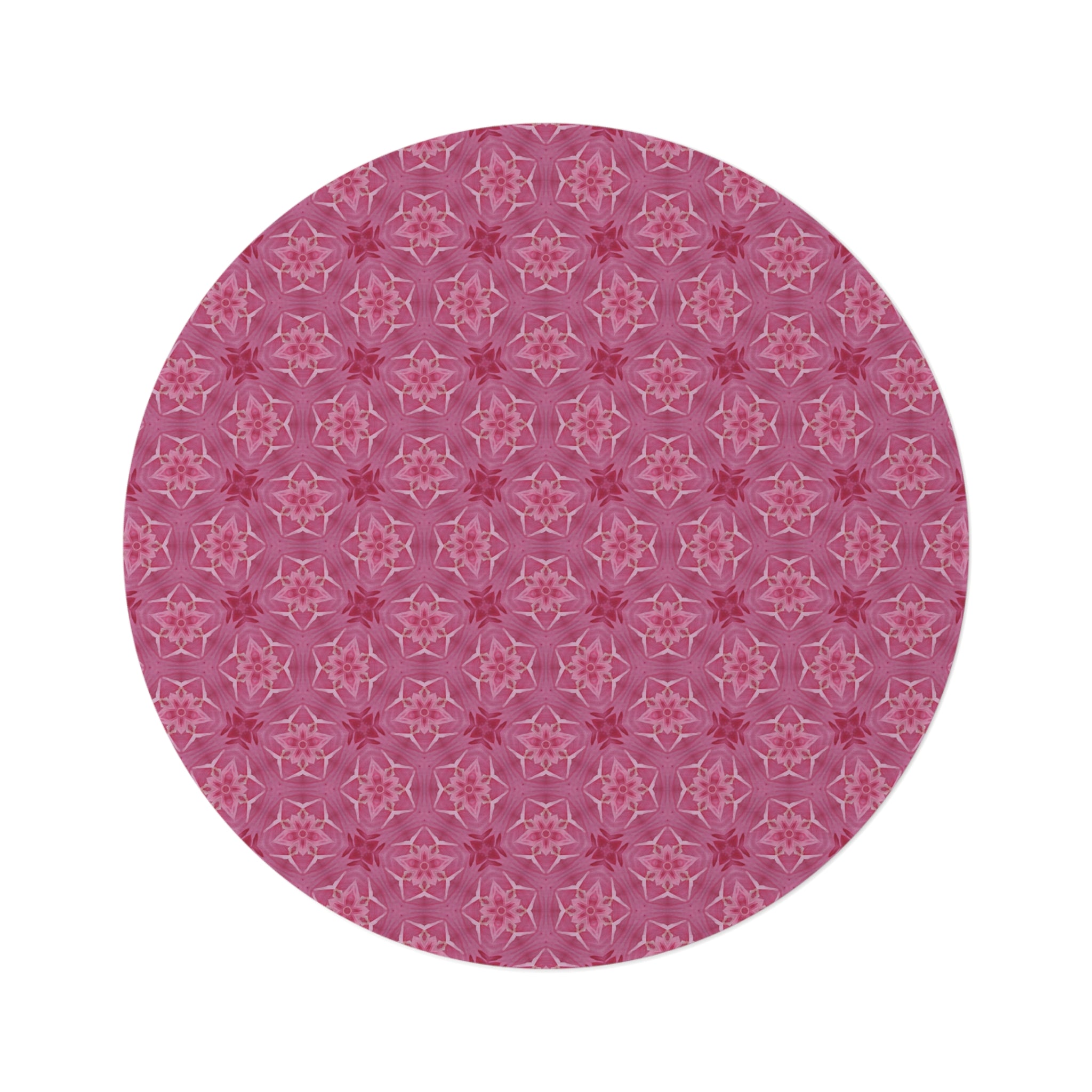 Pink Floral Kaleidoscope Round Rug — Decorative Boho Accent Rug
