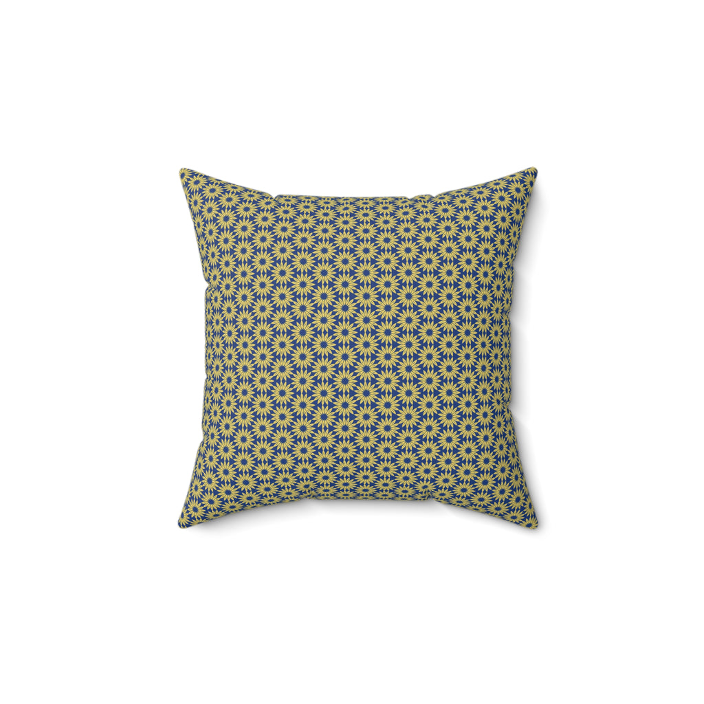 Sunburst Floral Throw Pillow — Yellow & Blue Geometric Accent Cushion