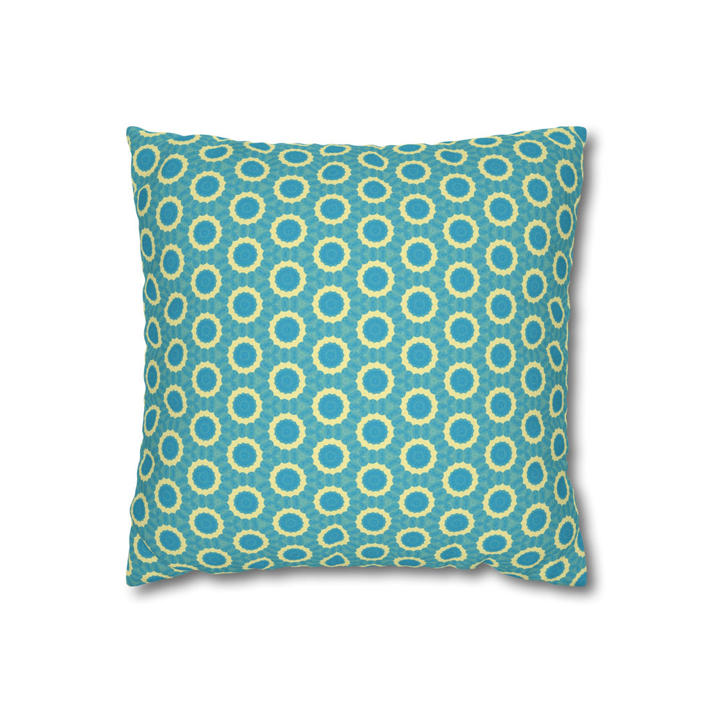 Aqua Retro Circle Decorative THROW PILLOW COVER — Spun Polyester Square Pillow Cover
