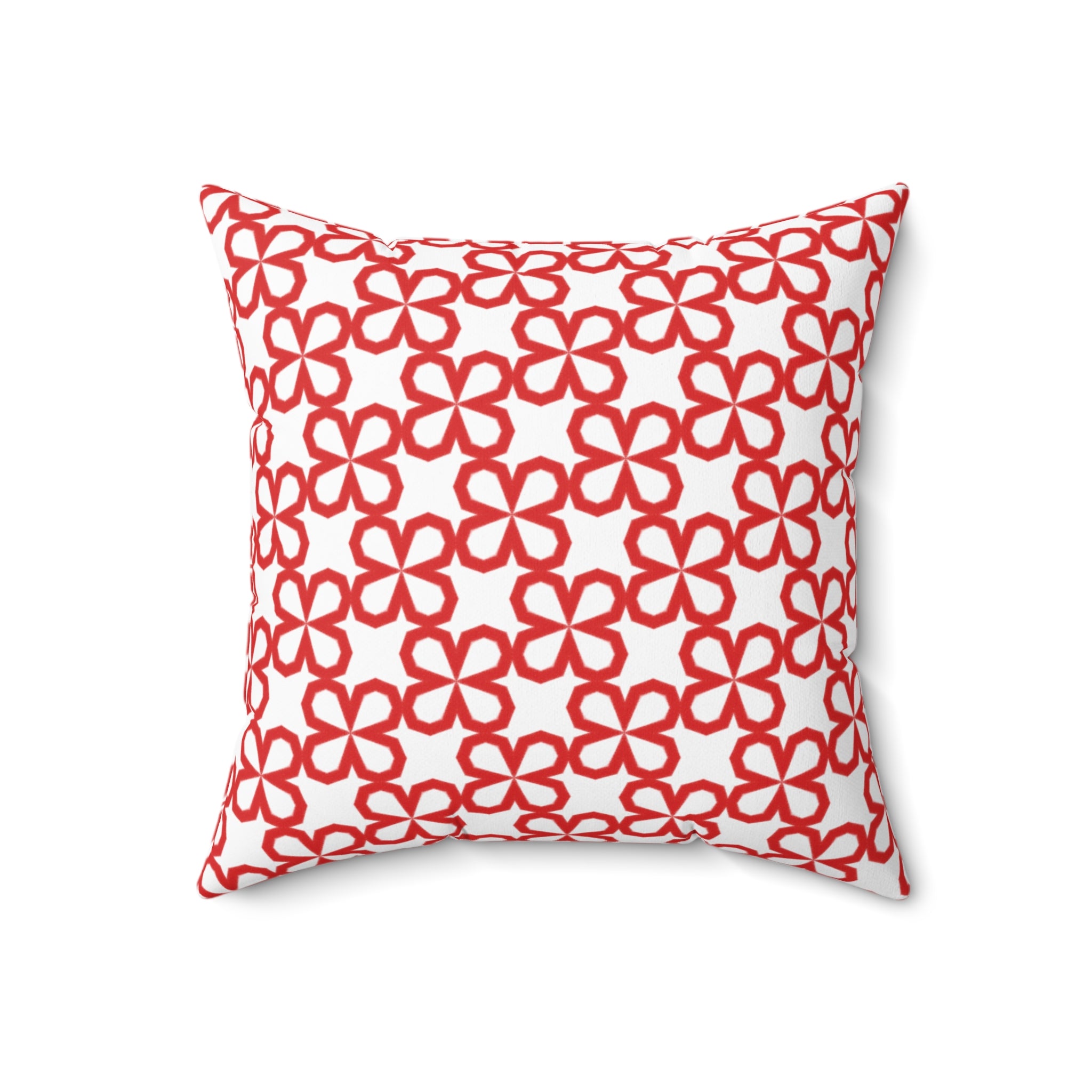 Red Floral Geometric Throw Pillow — Modern Patterned Square Accent Cushion