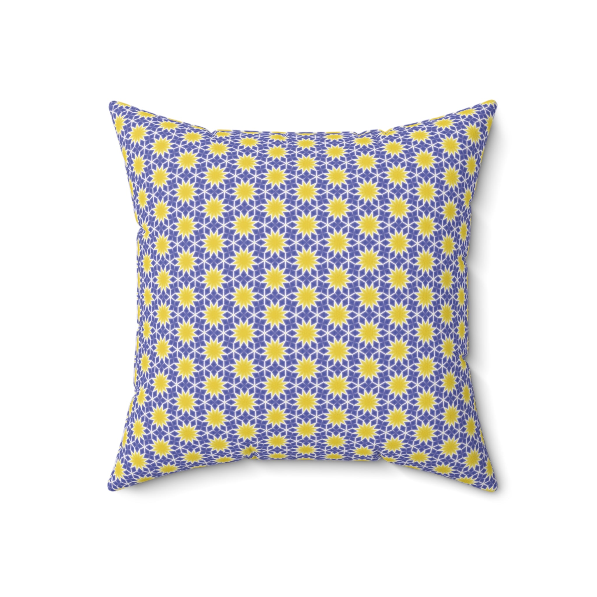 Yellow and Blue Sunburst Pattern Square Pillow — Yellow & Lavender Floral Decorative Cushion