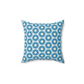Blue Daisy Pattern Square Pillow — Floral Geometric Decorative Throw Pillow