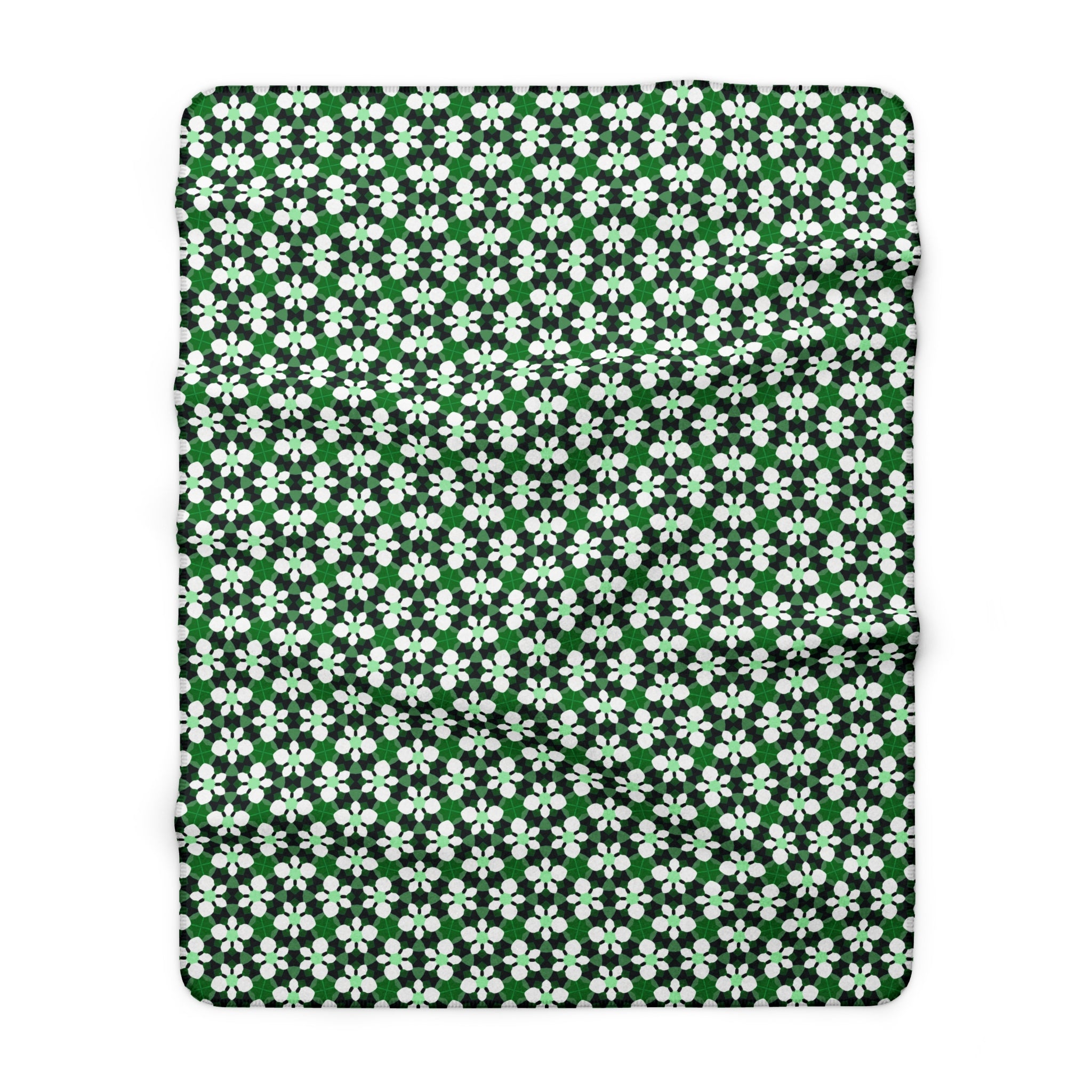 Green Retro Floral Sherpa Fleece Blanket – Cozy St. Patrick’s Day & Spring Throw