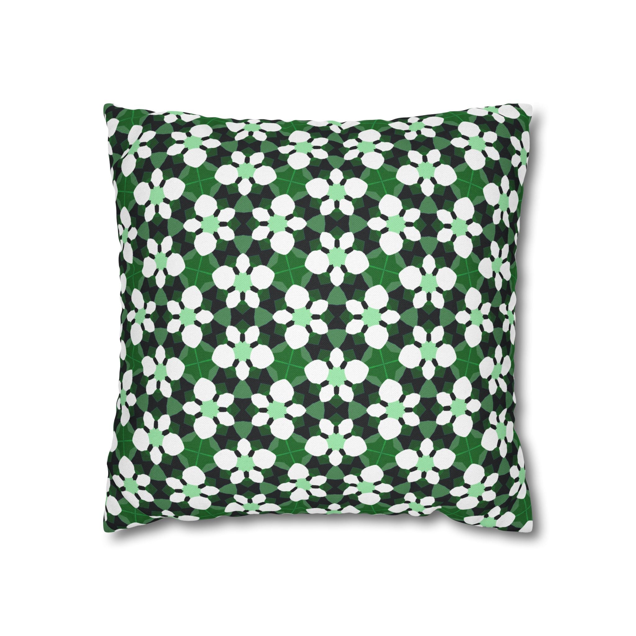 Green Retro Floral THROW PILLOW COVER— Spun Polyester Square Throw Pillow Cover