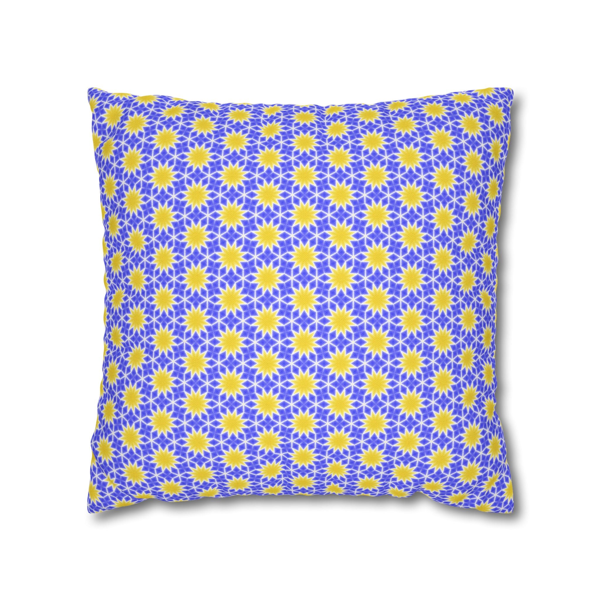 Sunshine Yellow and Blue Sunburst Pattern THROW PILLOW COVER — Floral Decorative Throw Pillowcase