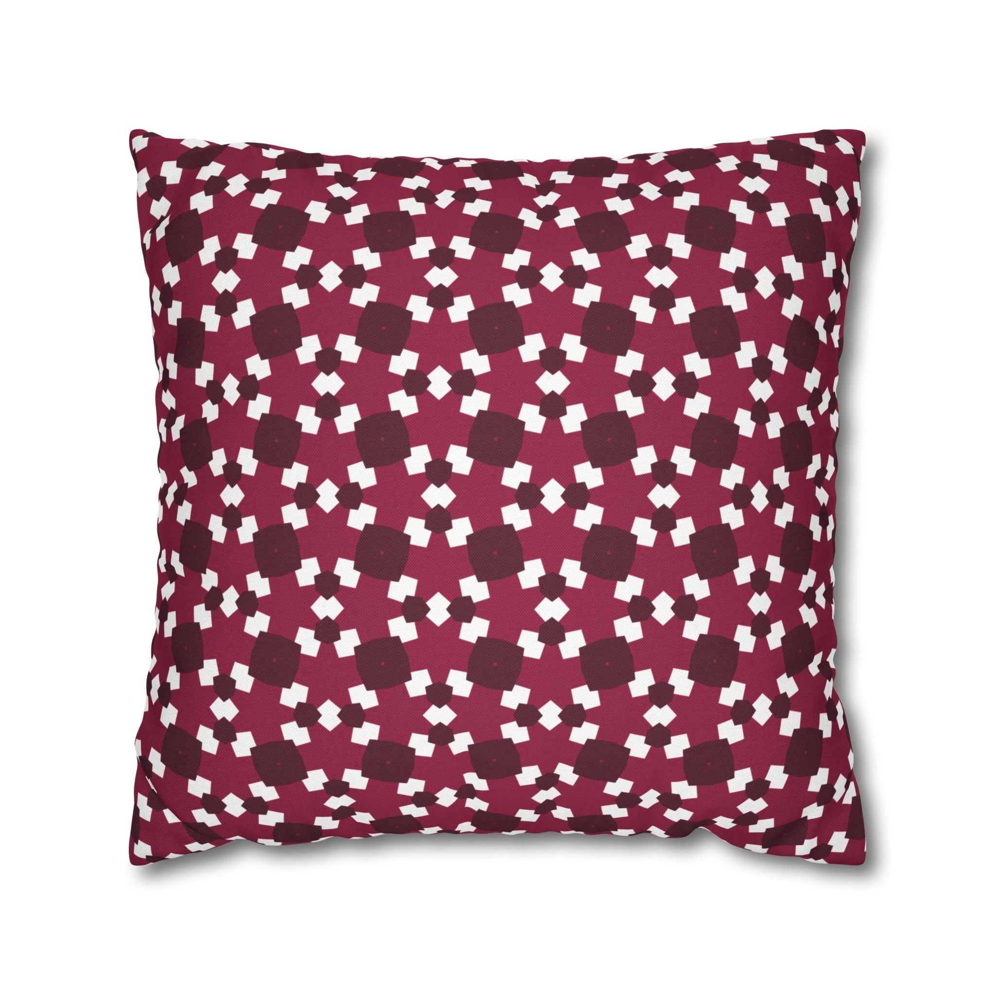 Burgundy Floral Geometric Throw THROW PILLOW COVER — Cozy Patterned Square Cushion Cover