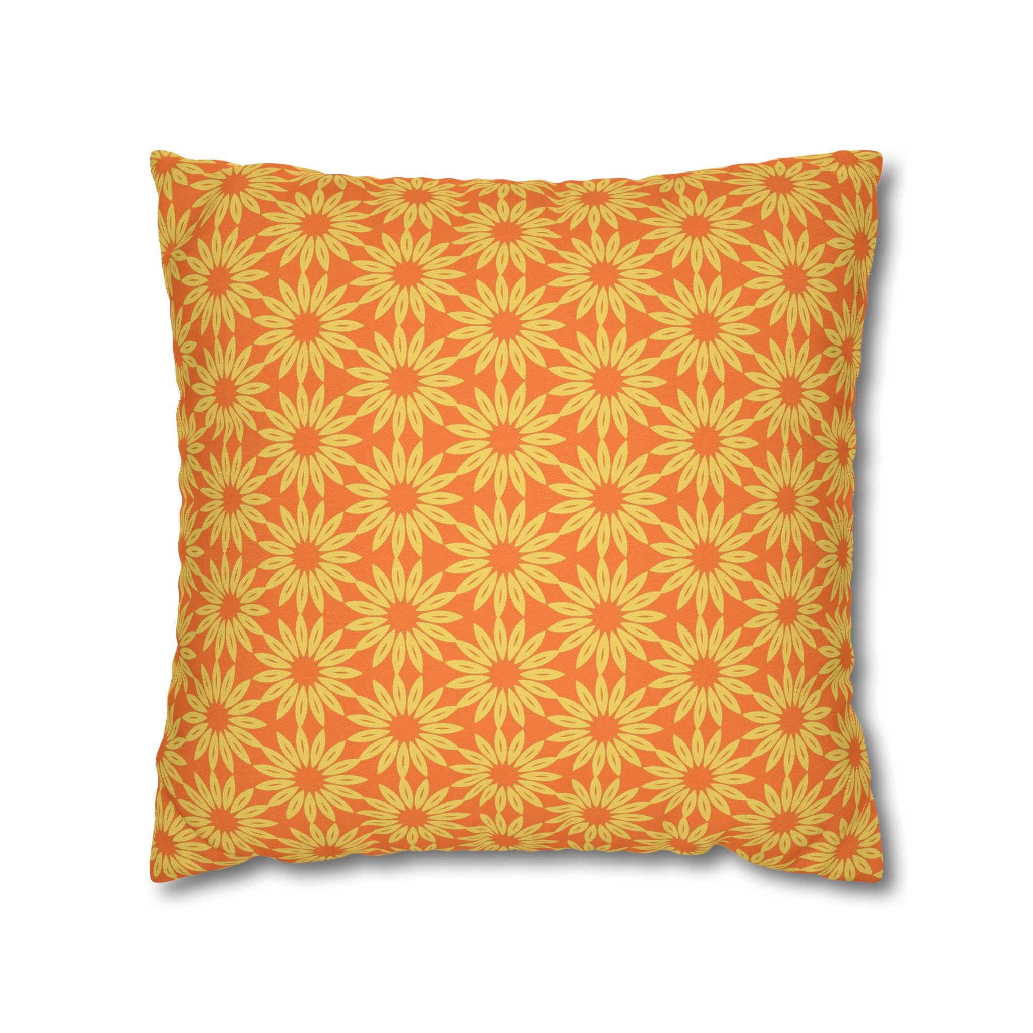 Sunburst Daisy Pattern THROW PILLOW COVER — Orange Floral Decorative Throw Pillow Cover