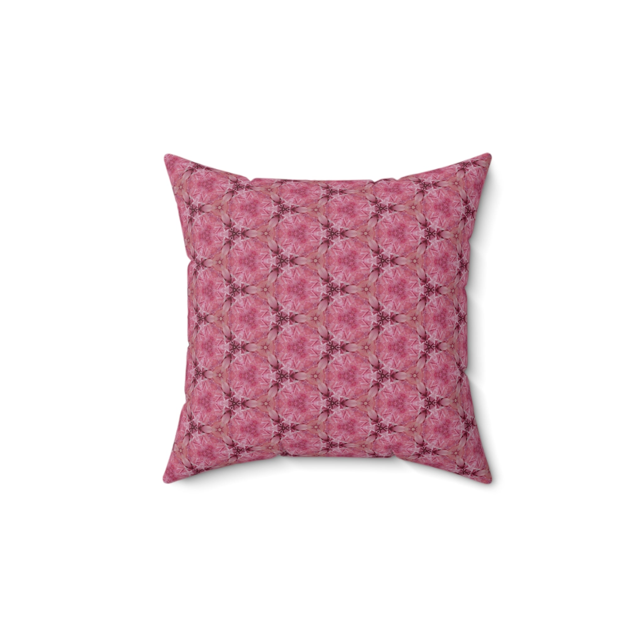 Pink Floral Kaleidoscope Square Pillow – Decorative Throw Cushion