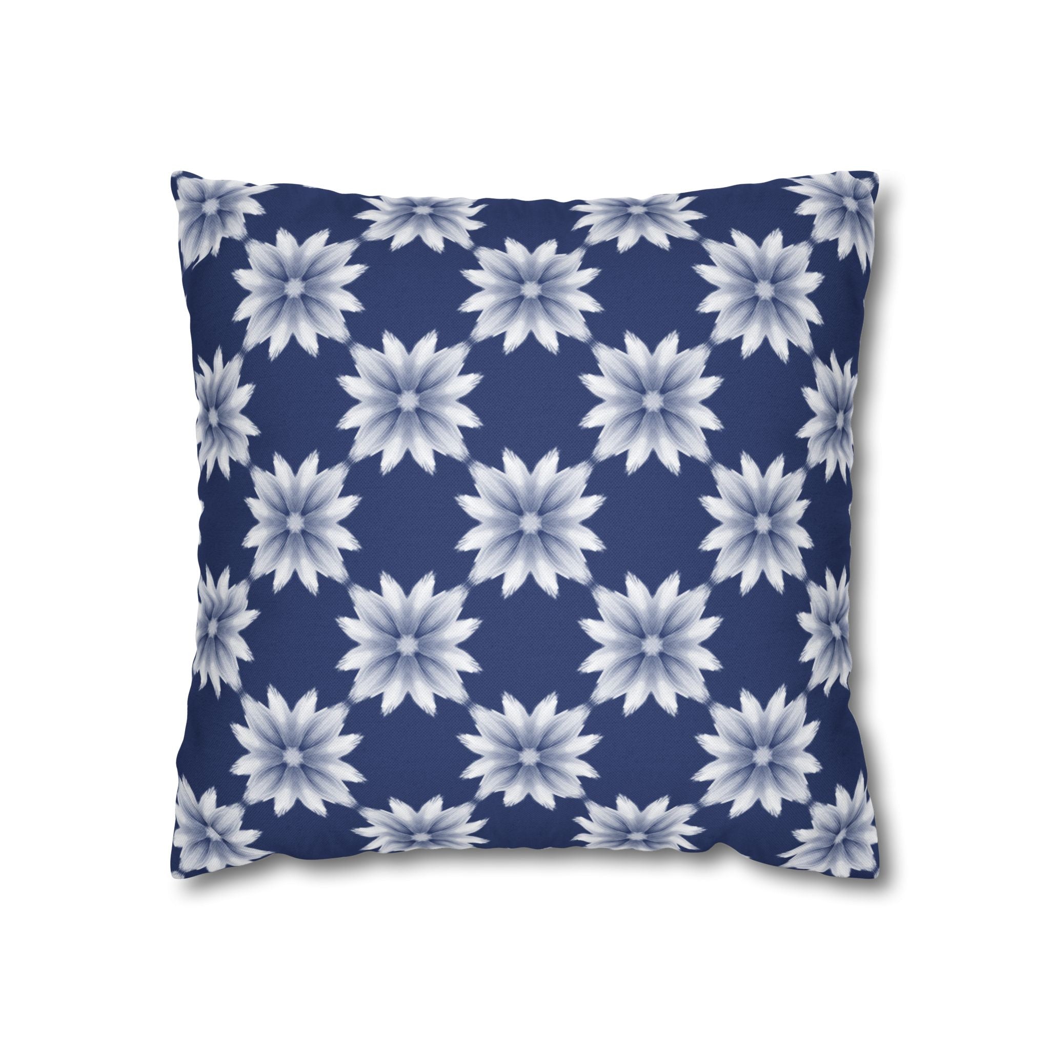 Navy Blue Floral Decorative THROW PILLOW COVER — Navy White Dahlia Pattern Square Throw Pillow Cover