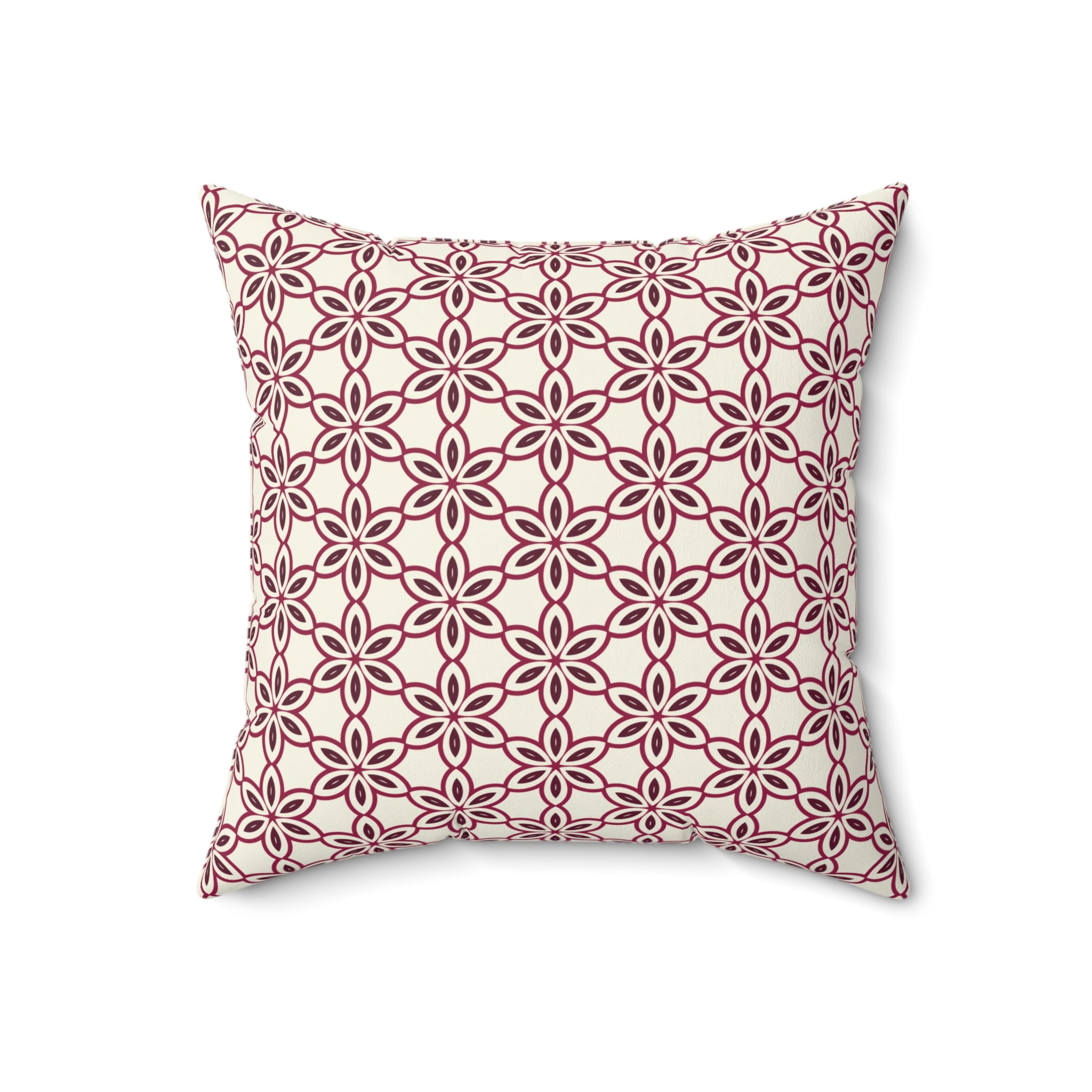 Burgundy and Cream Floral Pattern Decorative Pillow - Geometric Throw Cushion