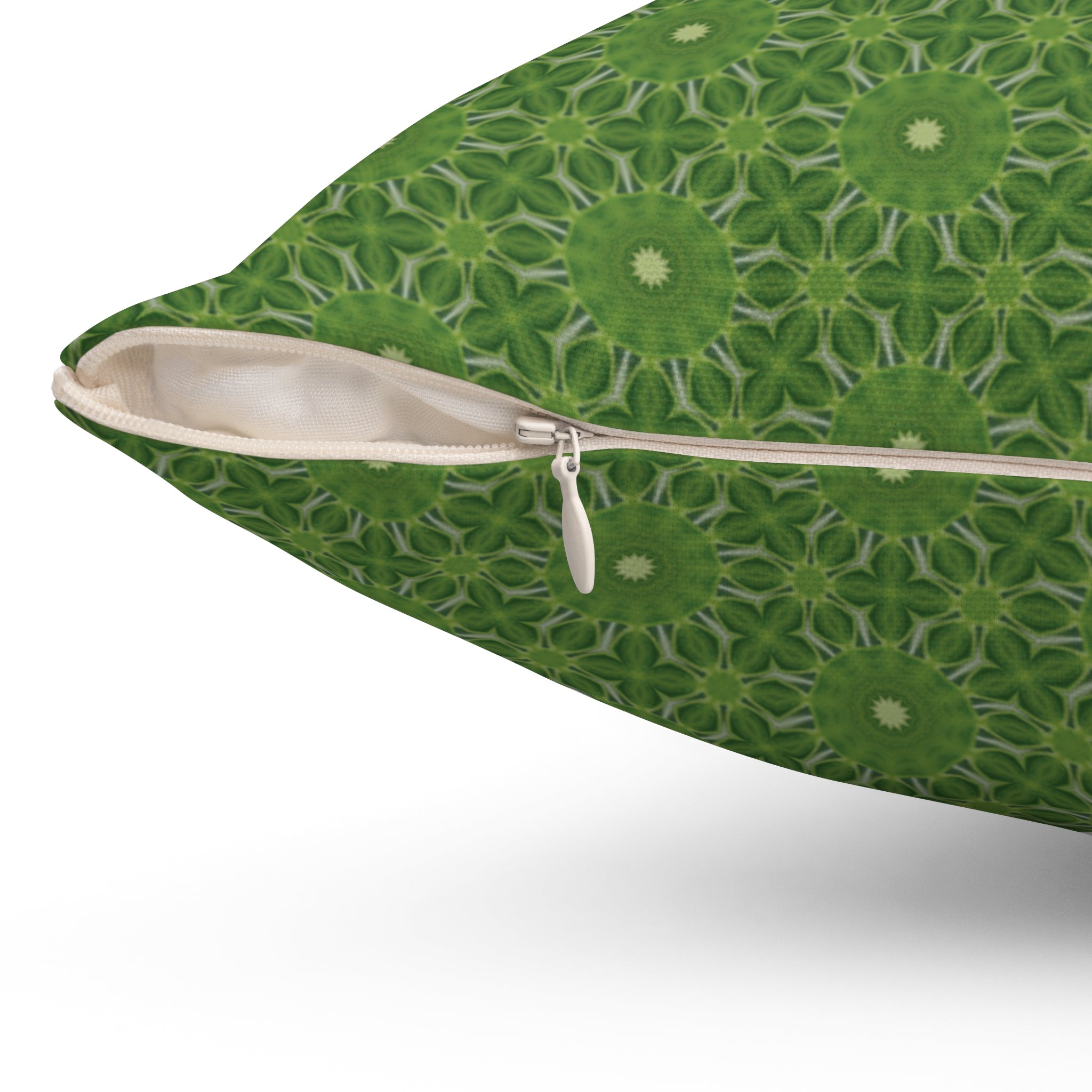 Green Floral Mandala Pillow — Decorative Square Throw Cushion